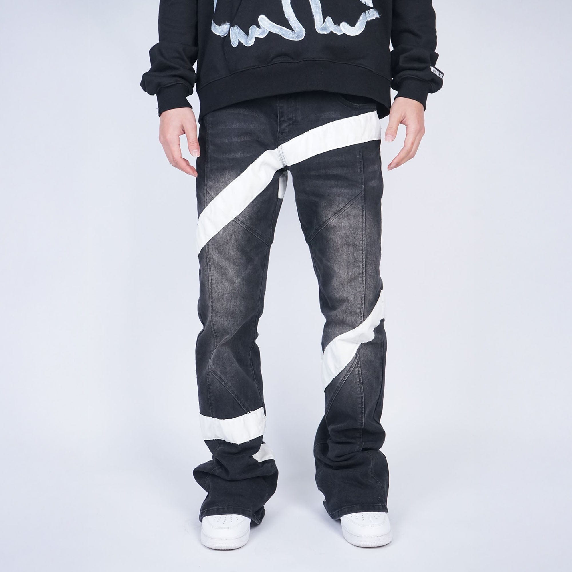 VINKID Infinite Cross Panel Embroidered Jeans, premium urban and streetwear designers apparel on PROJECTISR.com, VINKID