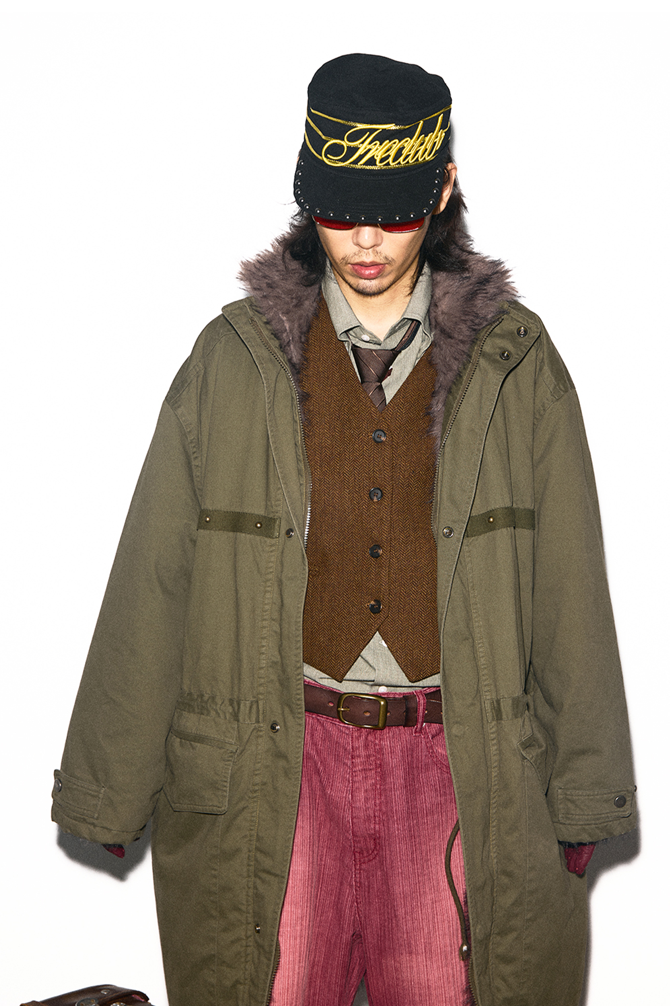 TRECLUB Retro Faux Fur Lining Oversized Parka
