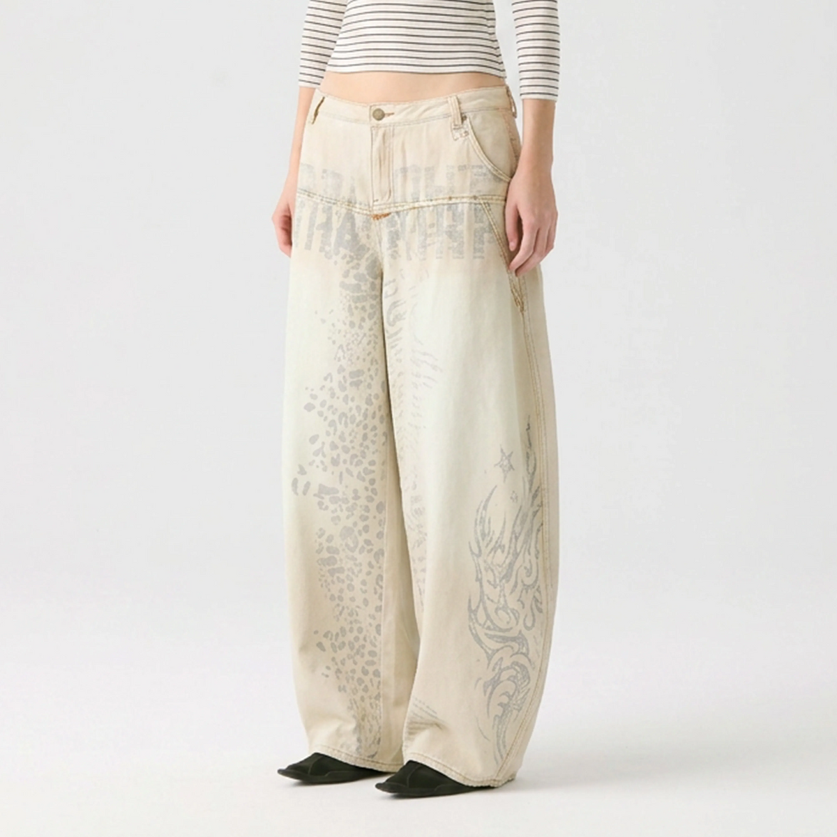 HAHAHA Wide-Leg Silver Leopard Jeans