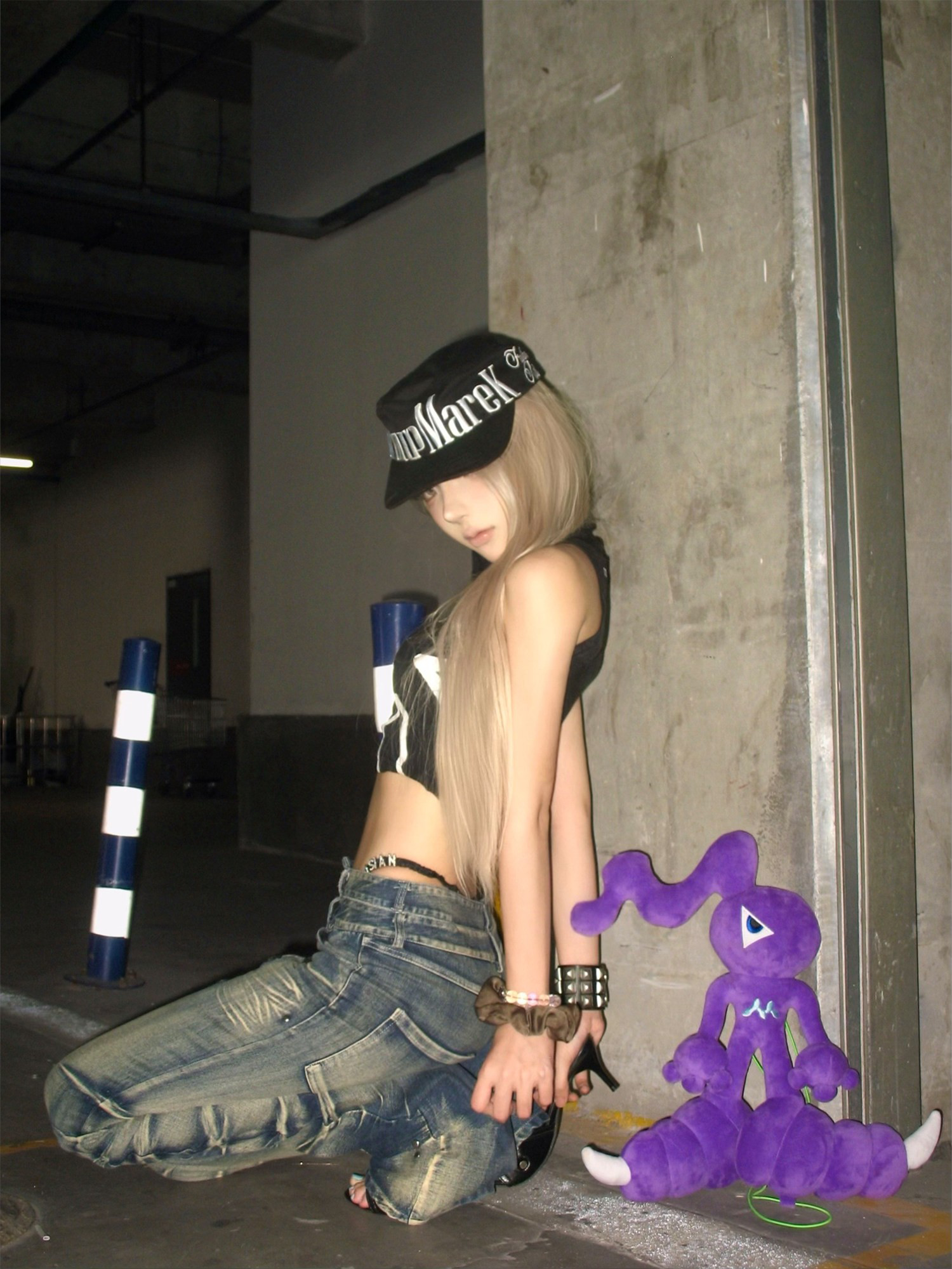 PAIKI Sword Slash Washed Curved Jeans