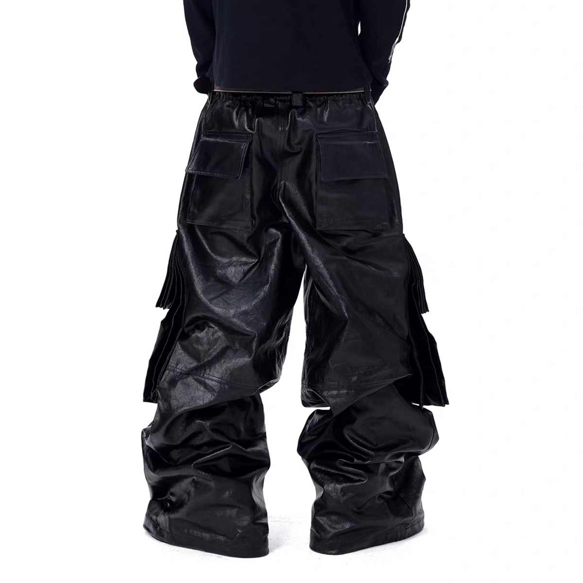 VANGUARDIA Coated Denim Multi-Pocket Wide-Leg Cargo Pants