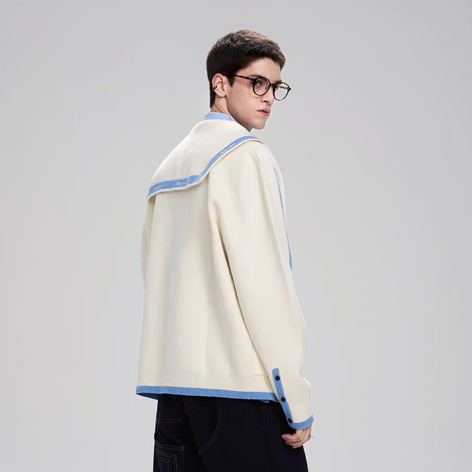TIWILLTANG Contrast-Trim Sailor-Collar Jacket