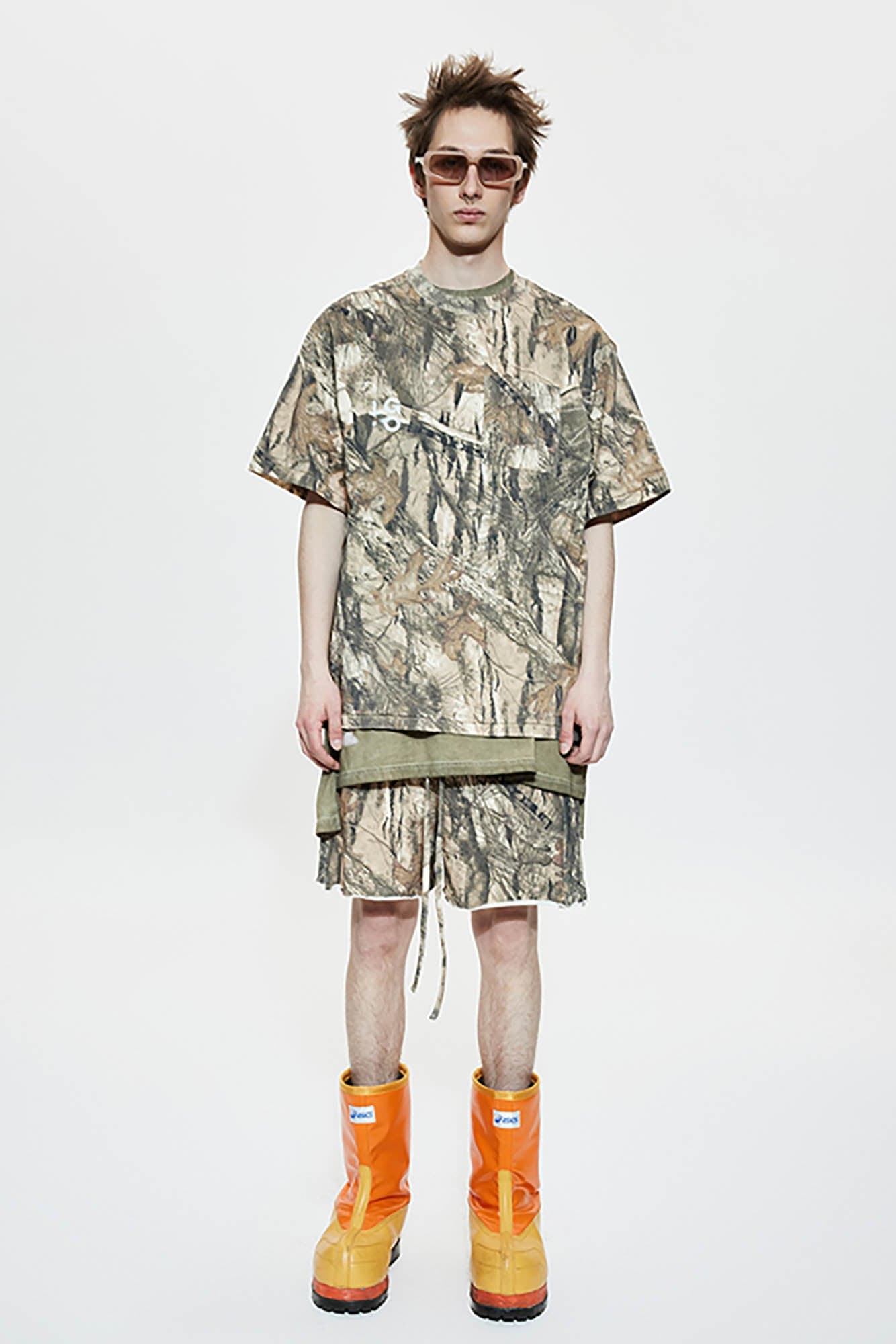 LIFEGOESON Forest Camo Spliced Raw Edge Shorts