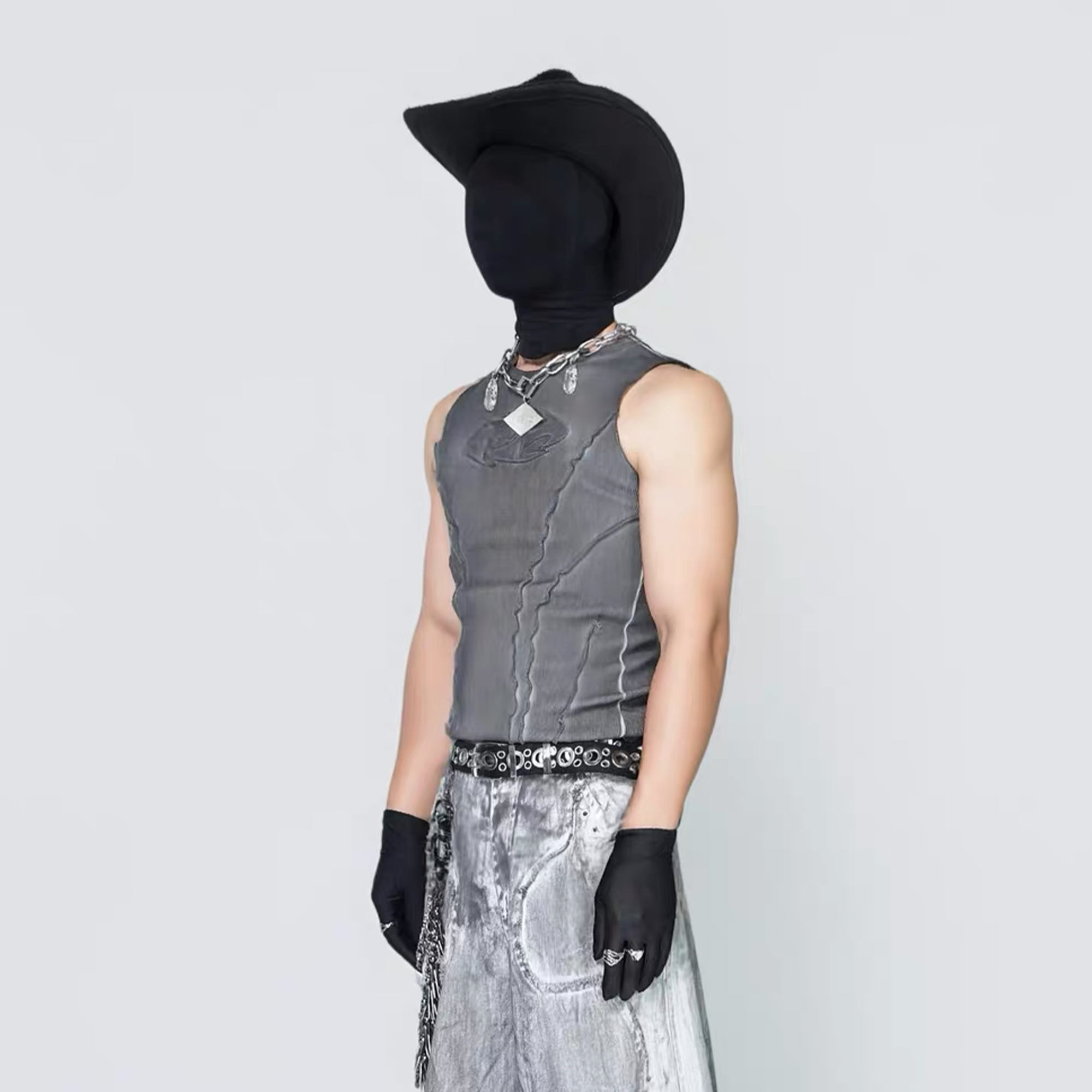 VE2 Distressed Washed Ribbed Cropped Slim Tank Top