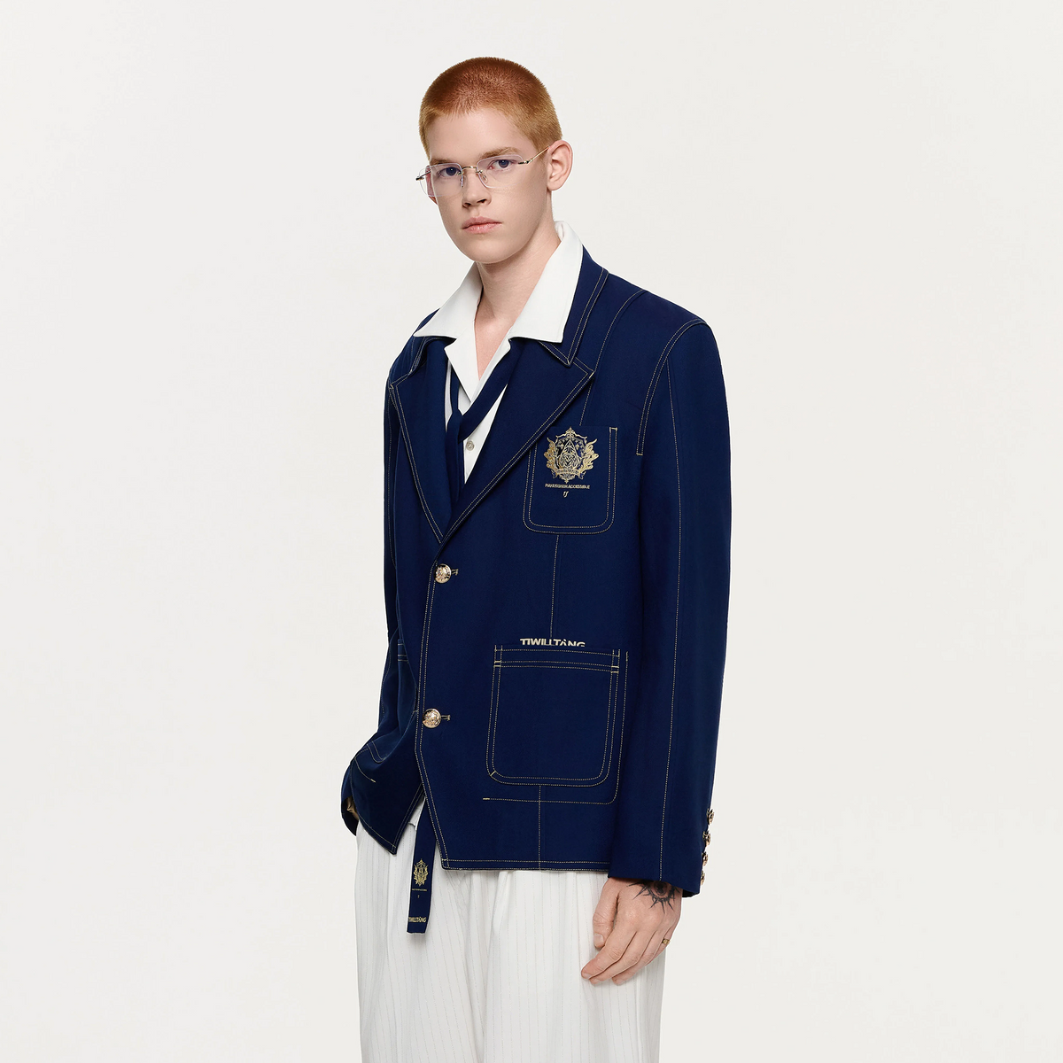 TIWILLTANG Embroidered Badge Lapel Jacket