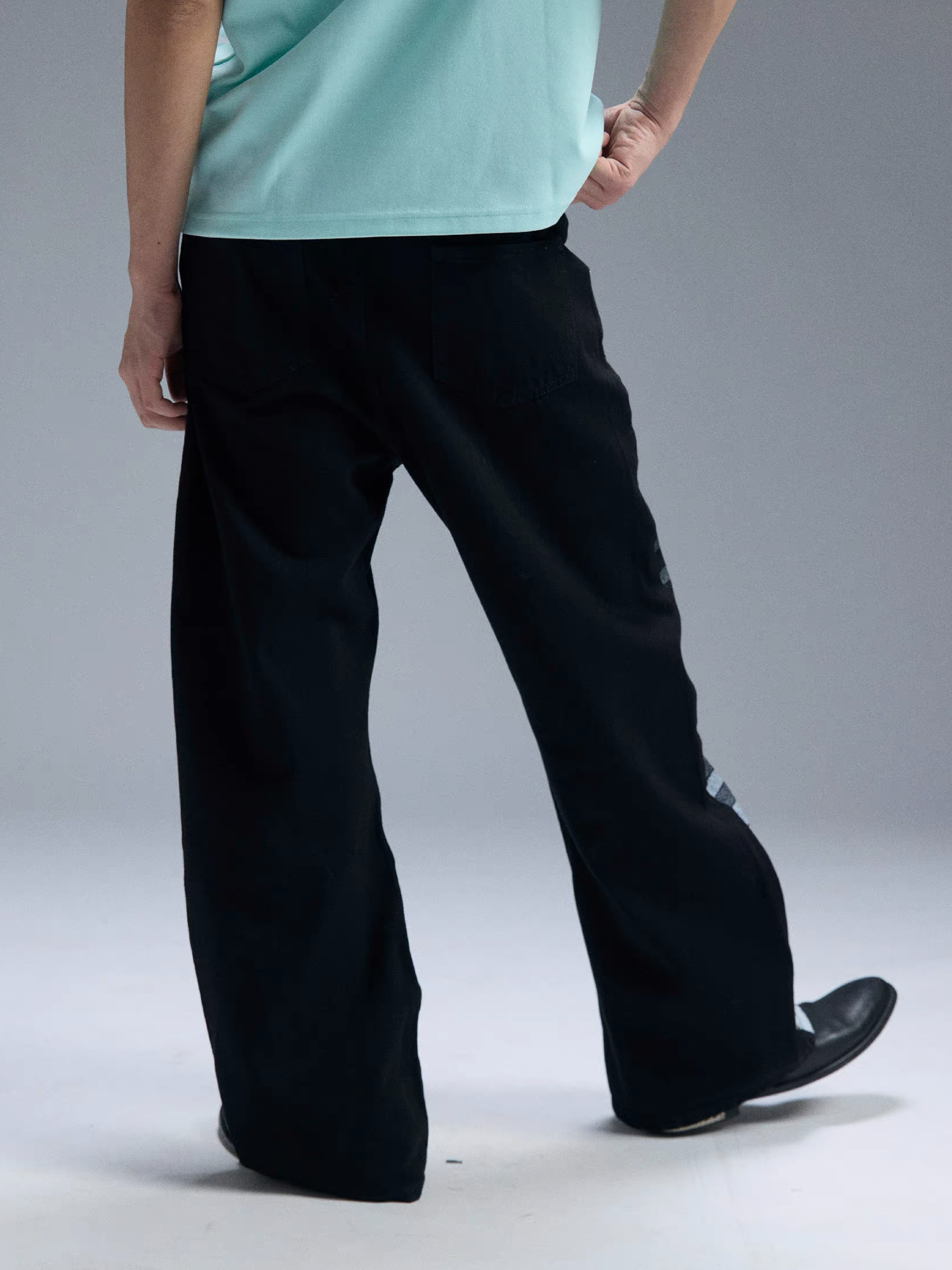 PAIKI Piano Key Script Foil Flared Jeans