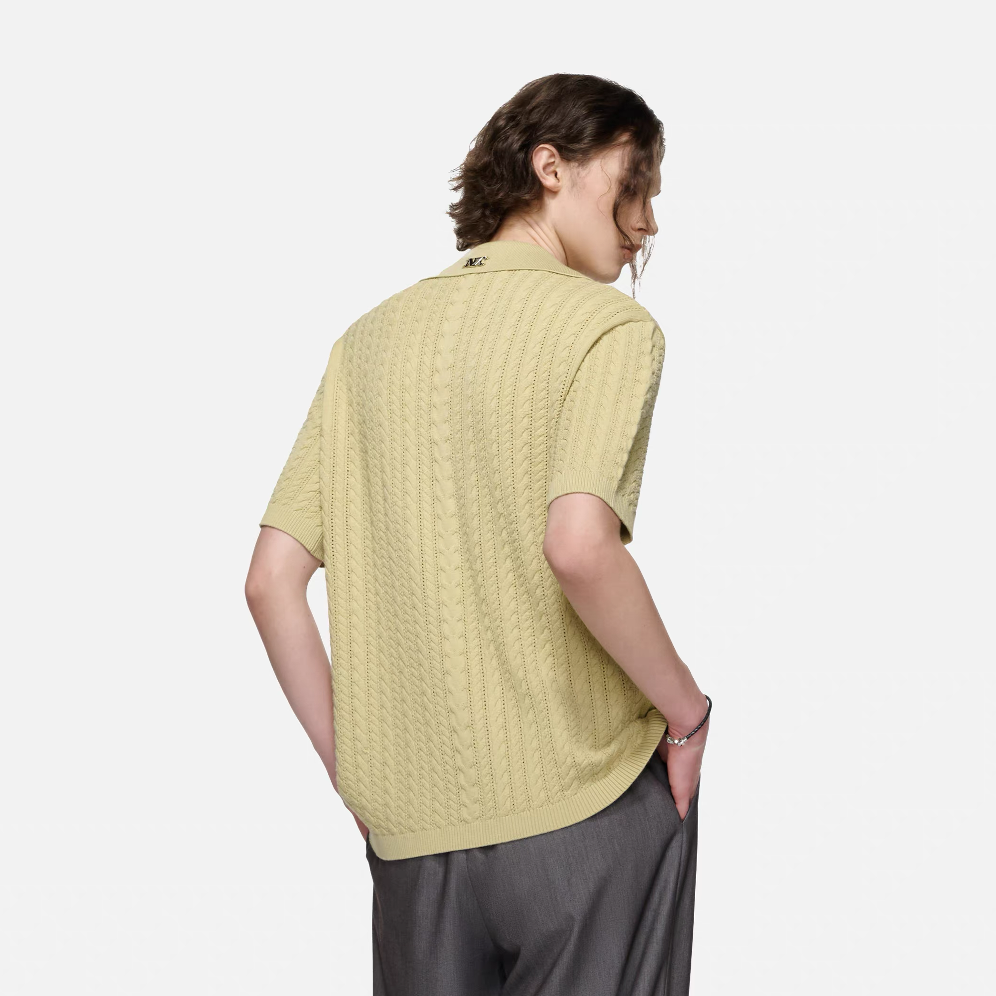 TIWILLTANG Layered Cable-Knit Openwork T Shirt