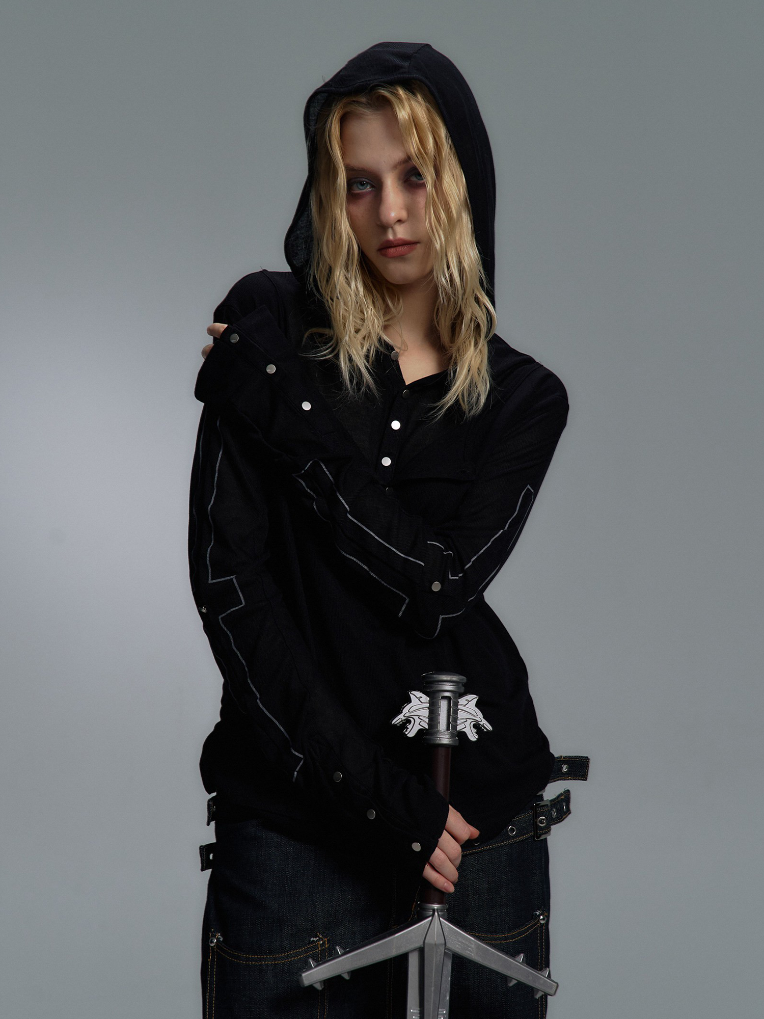 PAIKI Cross Layered Slim Hooded Long Sleeve Tee