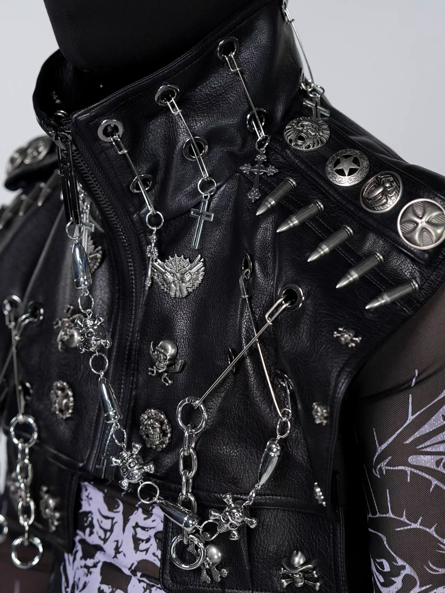 VE2 Knight Hardware Cropped Faux Leather Vest
