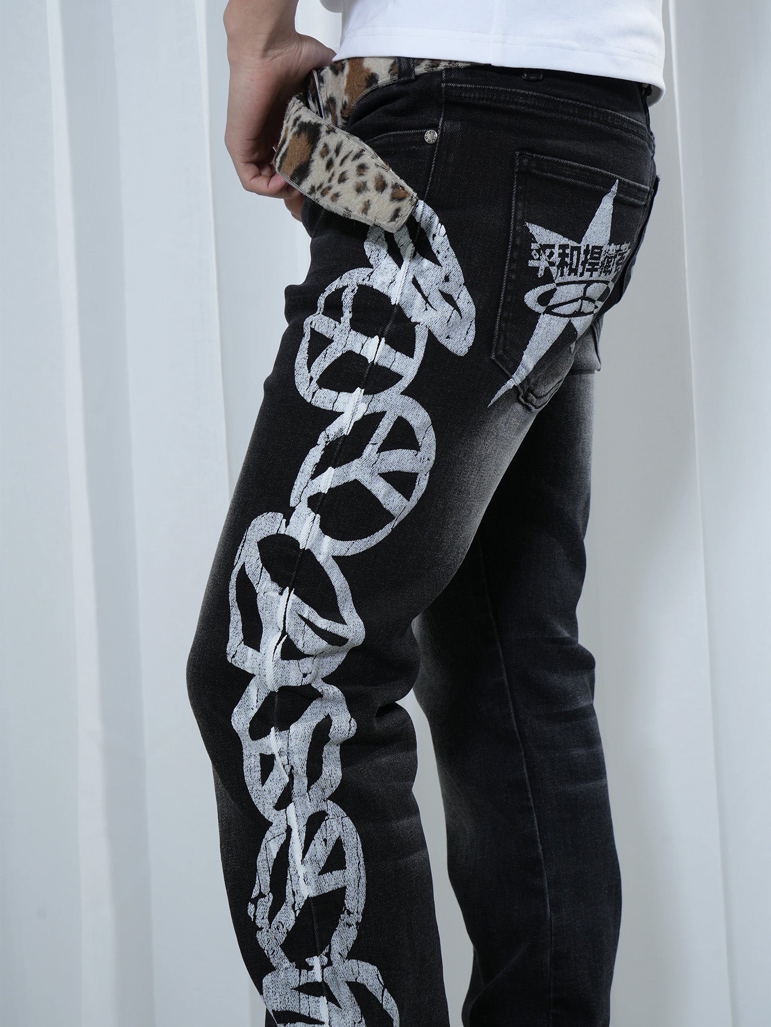 VINKID Peace Graphic Washed Jeans, premium urban and streetwear designers apparel on PROJECTISR.com, VINKID