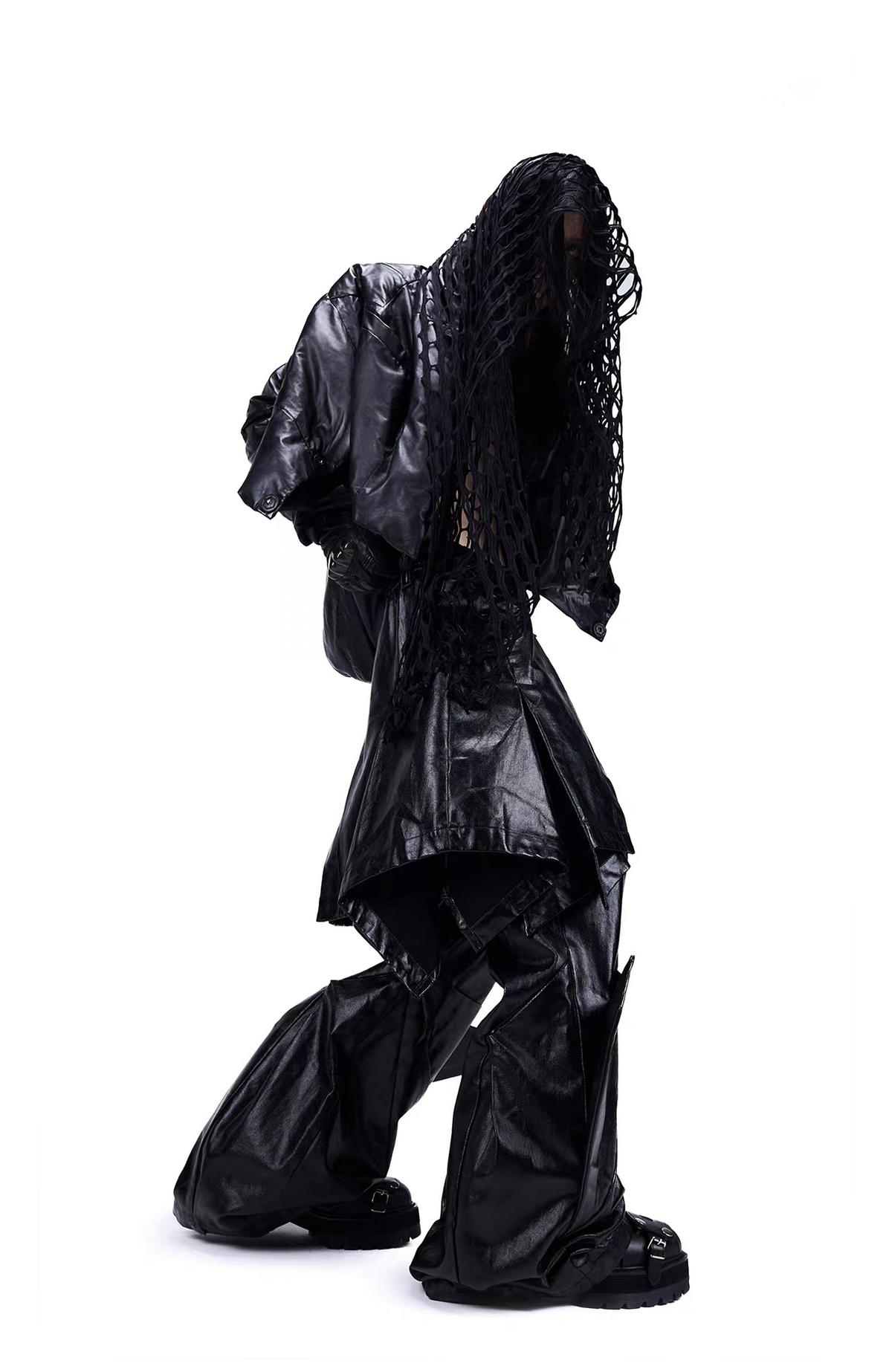 VANGUARDIA Deconstructed Layered Coated Denim Flared Pants