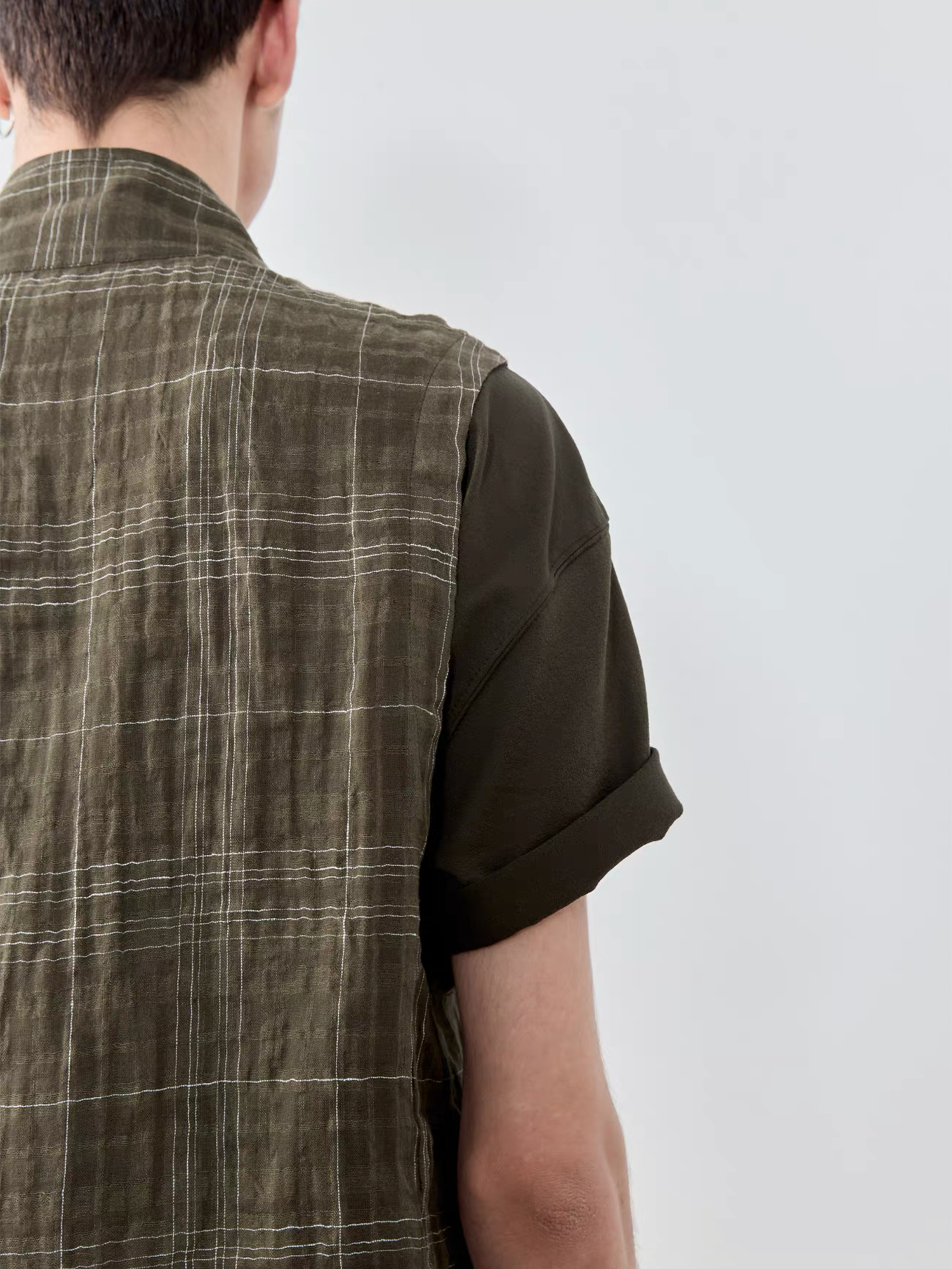 GRAINMUSTARD Linen-Cotton Plaid Vest, premium urban and streetwear designers apparel on PROJECTISR.com, GRAINMUSTARD