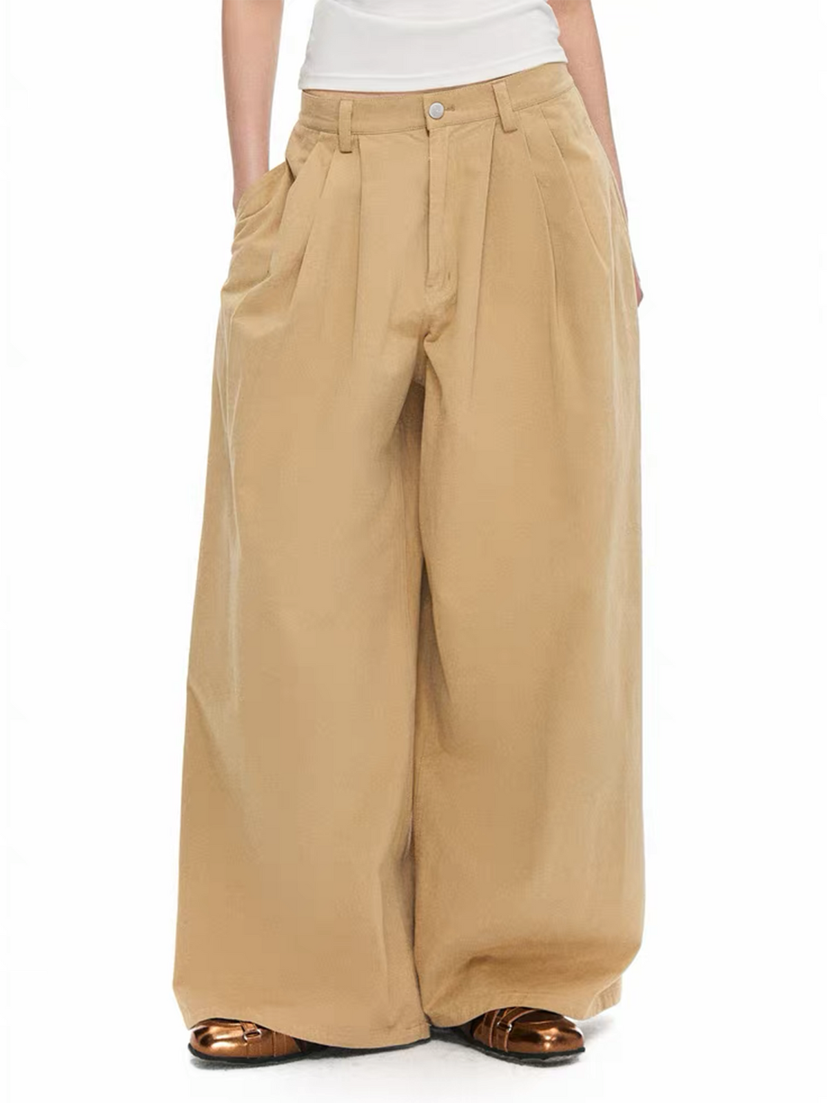 TGNS Retro Classic Pleated Wide-Leg Trousers