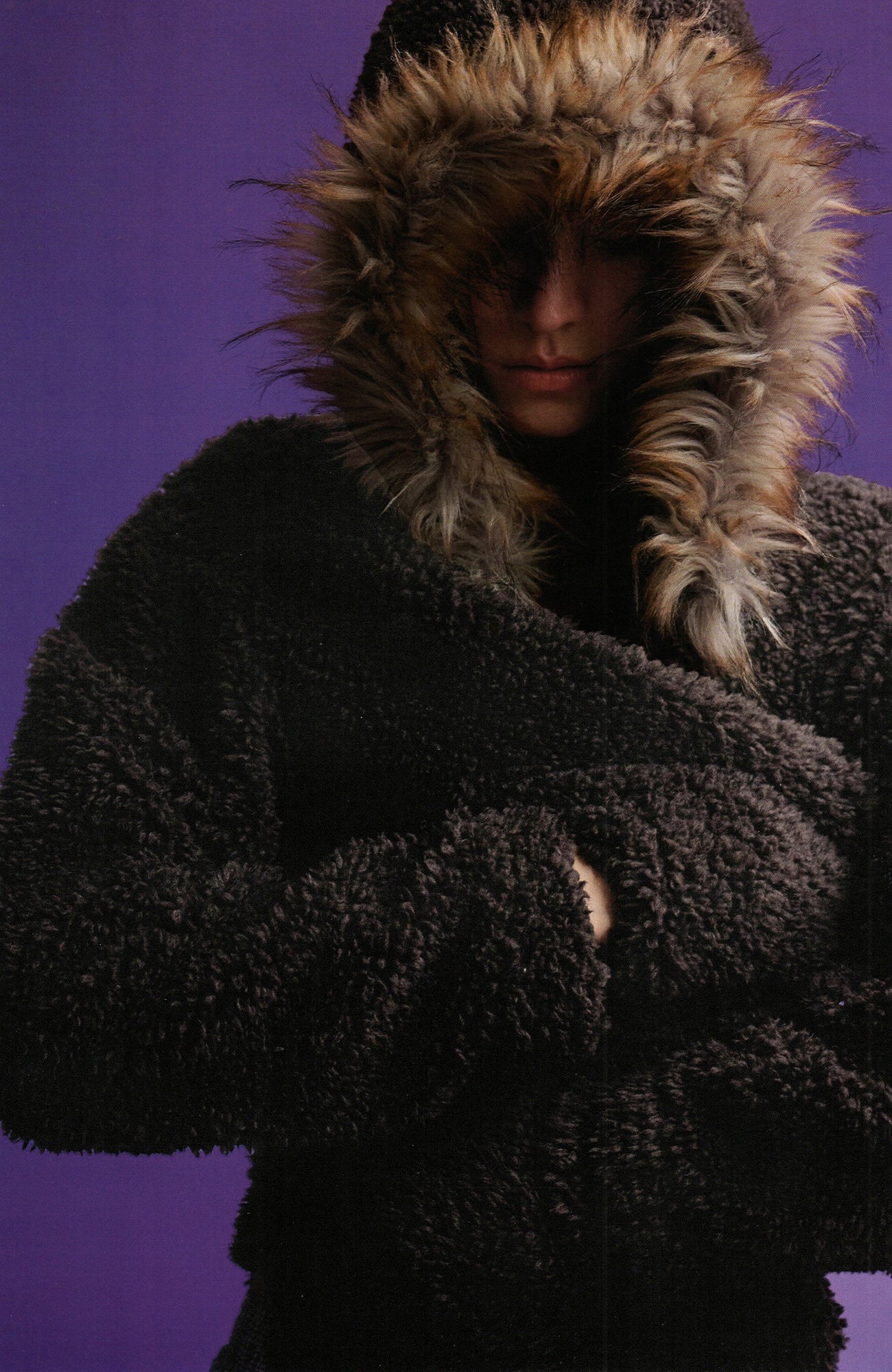 URBAN+FOREST Faux Fur Trim Sherpa Wool-Blend Hooded Jacket