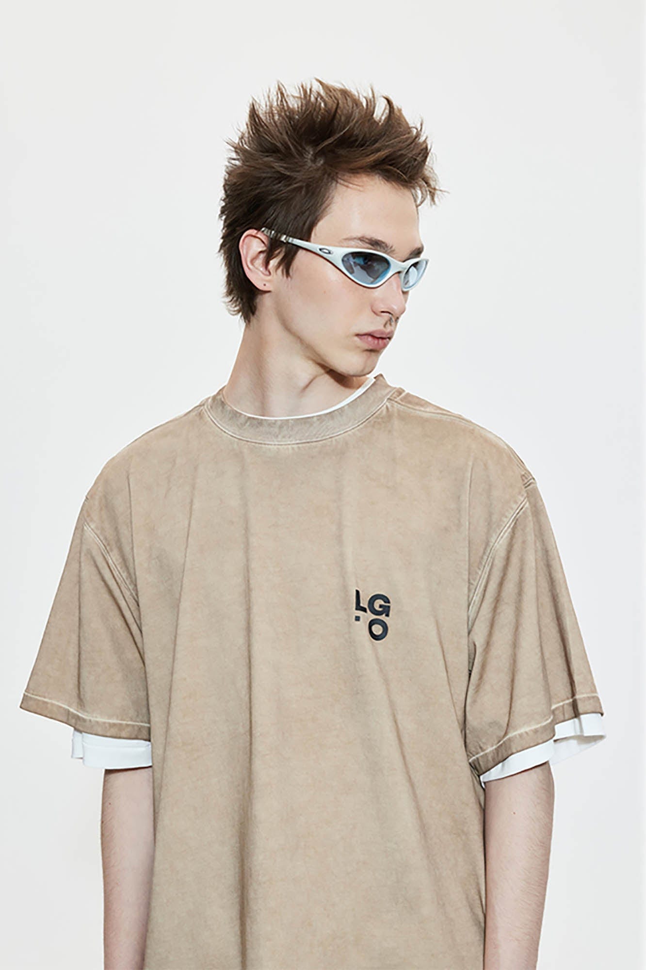 LIFEGOESON Distressed Curved Layered T-Shirt