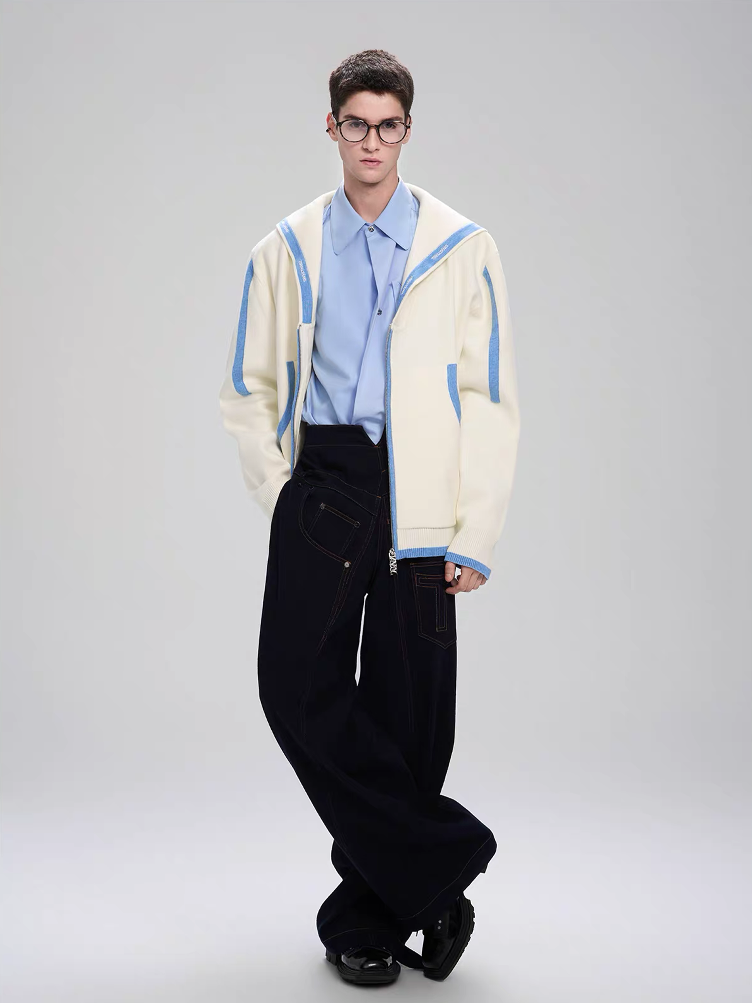 TIWILLTANG Contrast-Trim Sailor-Collar Jacket, premium urban and streetwear designers apparel on PROJECTISR.com, TIWILLTANG