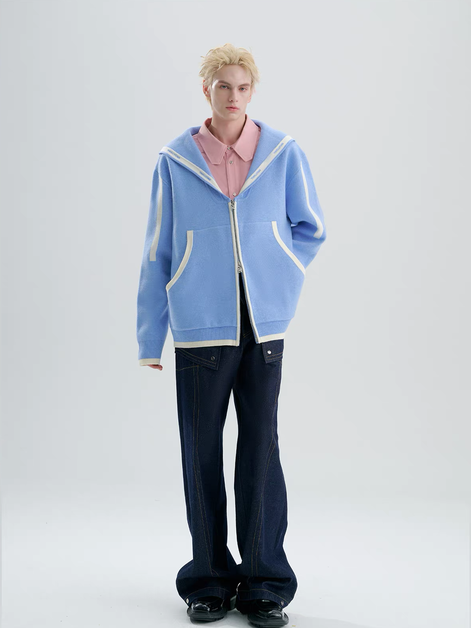 TIWILLTANG Contrast-Trim Sailor-Collar Jacket, premium urban and streetwear designers apparel on PROJECTISR.com, TIWILLTANG