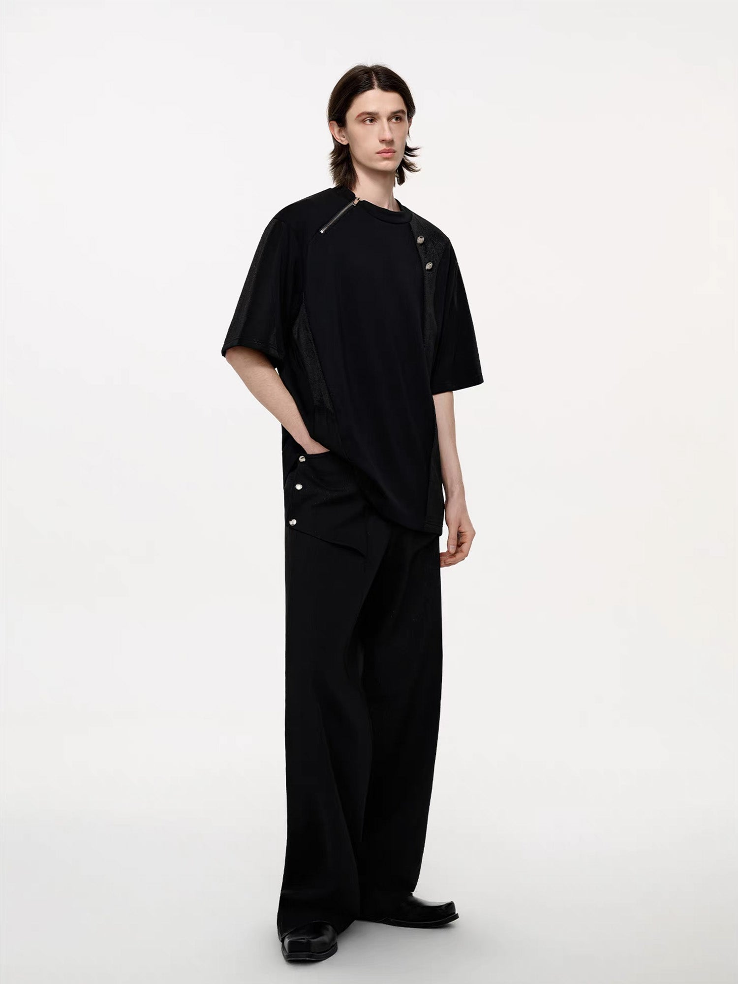 TIWILLTANG Asymmetrical Zip Layered T Shirt, premium urban and streetwear designers apparel on PROJECTISR.com, TIWILLTANG