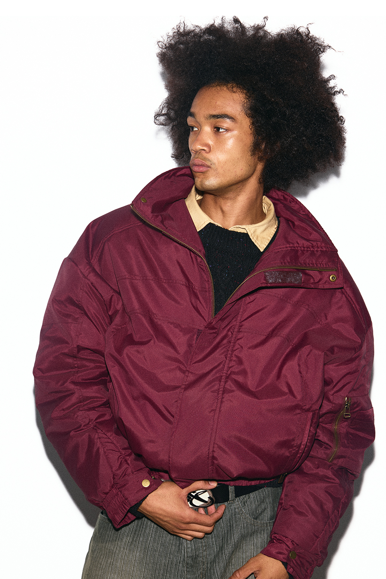 TRECLUB Modern High-Neck Cropped Down Jacket