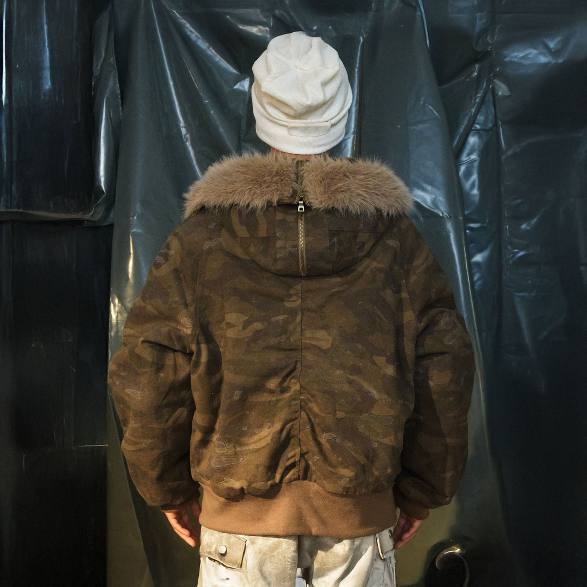 RECOVER ZONE Camo Faux-Fur Collar Bomber Jacket