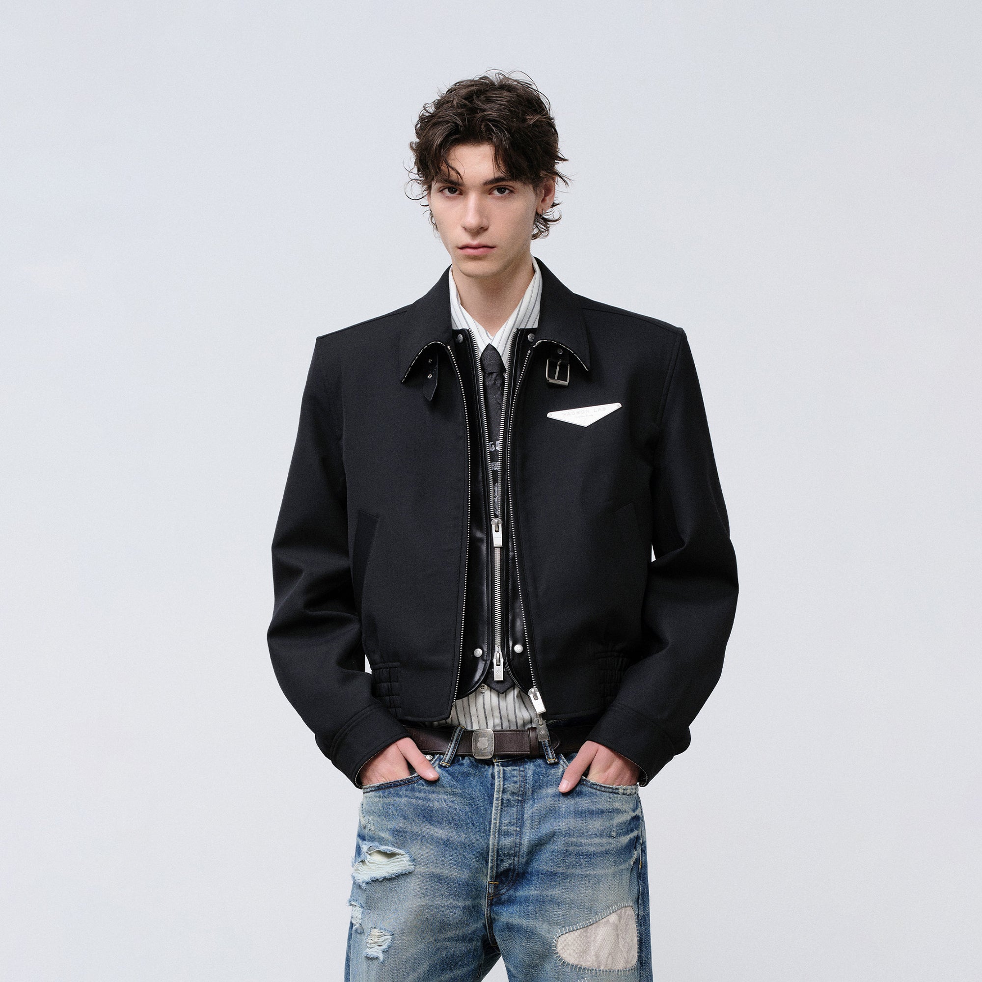 FACEONLAB Cropped Harrington Zip Jacket Black, premium urban and streetwear designers apparel on PROJECTISR.com, FACEONLAB