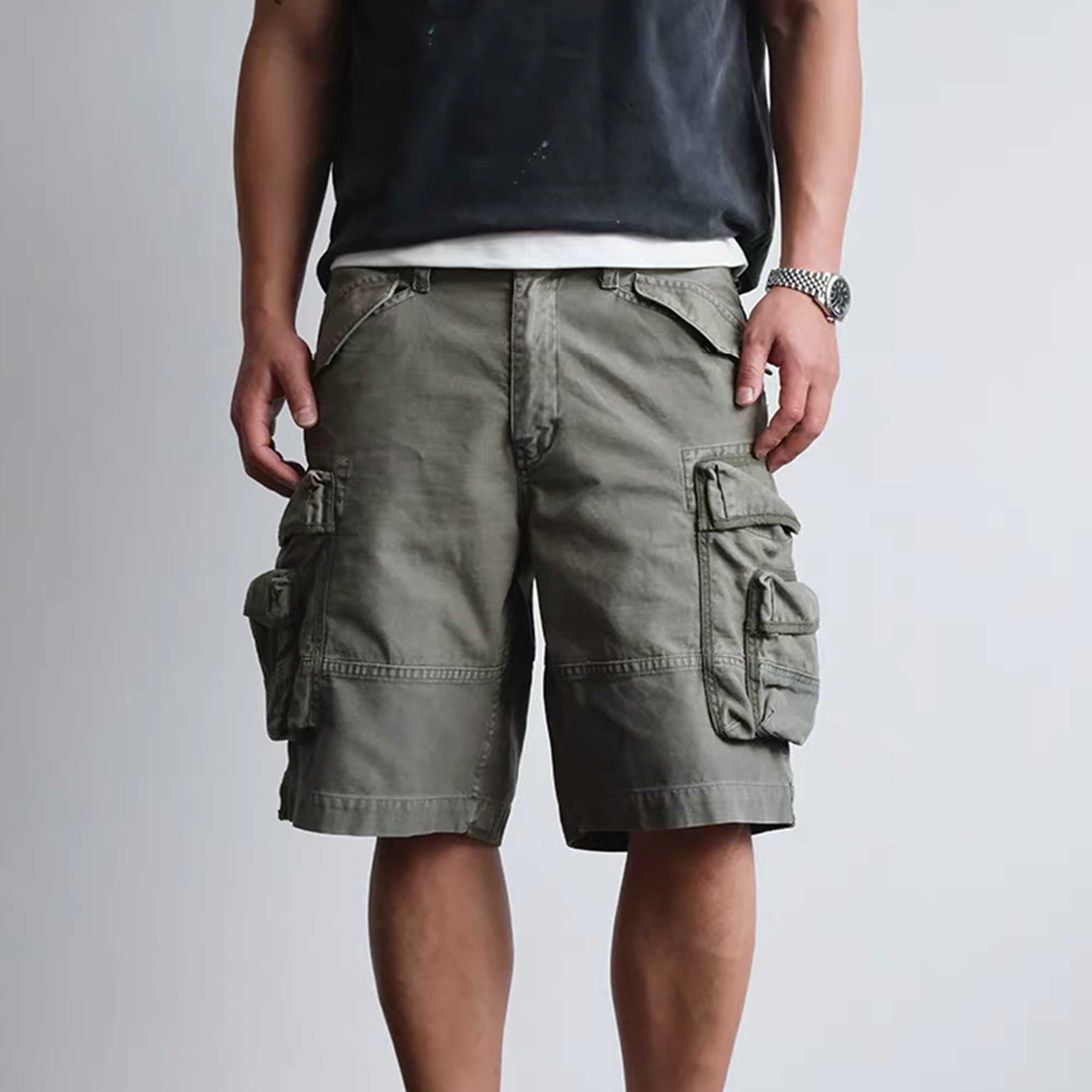 NEIGBORL Washed Multi-Pocket Cargo Shorts
