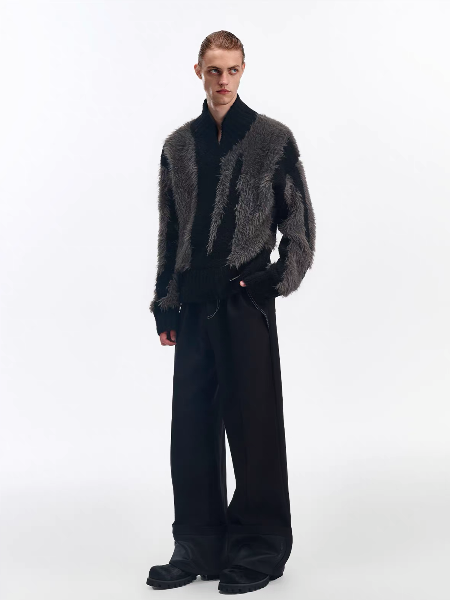 TIWILLTANG Fuzzy Faux-Mink Contrast Sweater, premium urban and streetwear designers apparel on PROJECTISR.com, TIWILLTANG