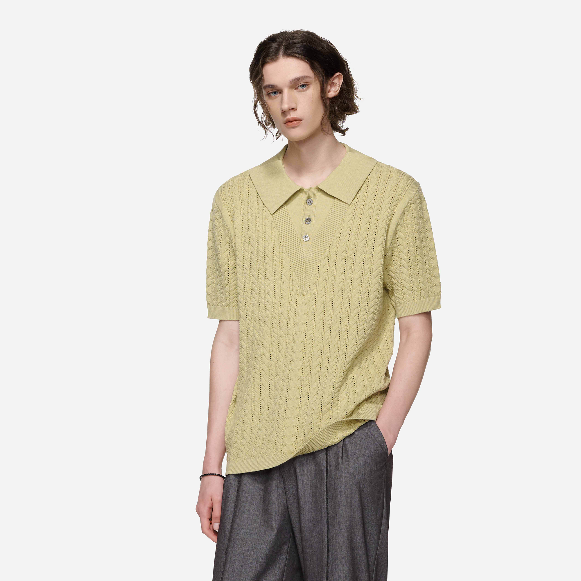 TIWILLTANG Layered Cable-Knit Openwork T Shirt