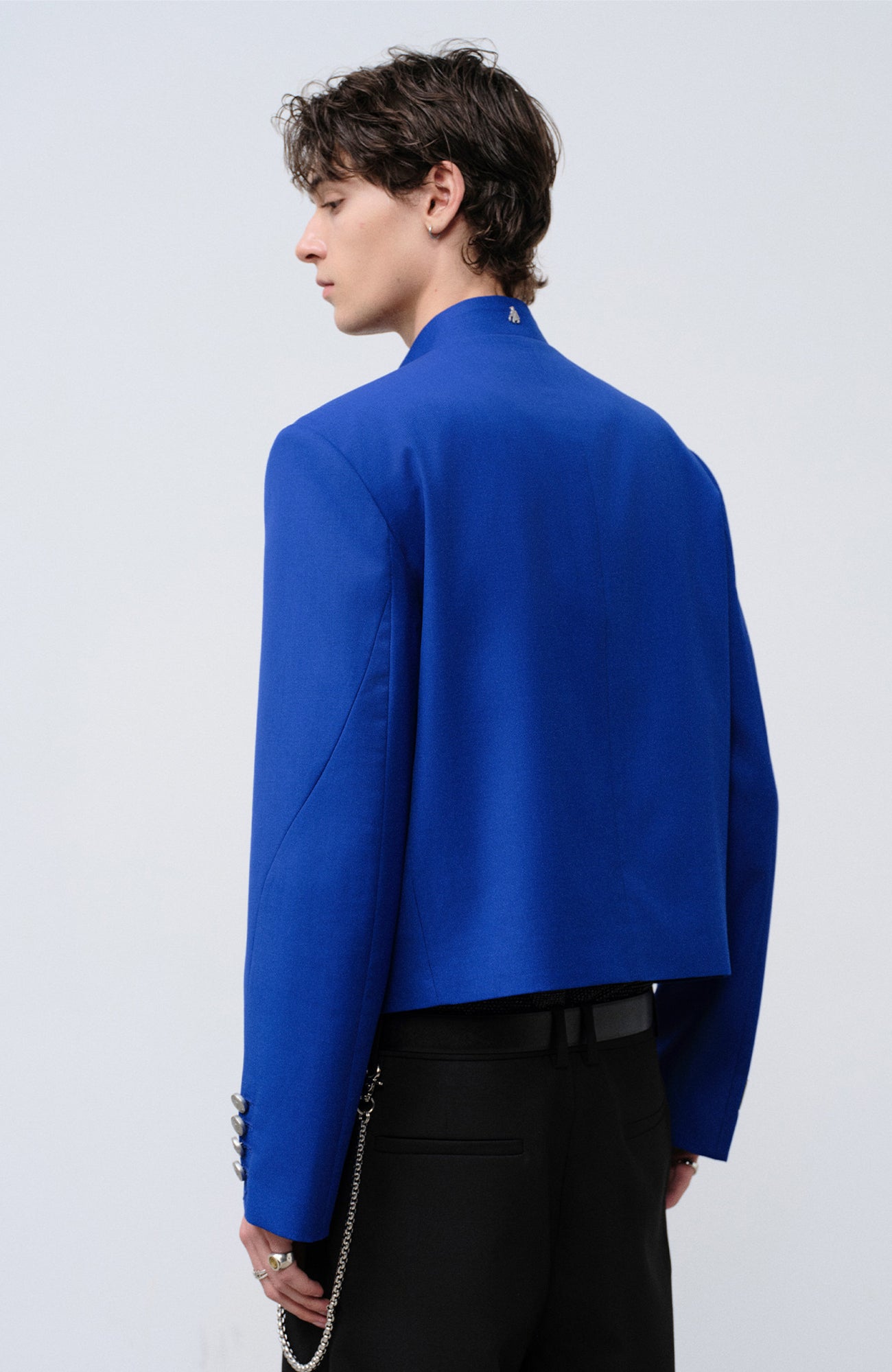 FACEONLAB Stand-Collar Metal-Shoulder Blazer Blue, premium urban and streetwear designers apparel on PROJECTISR.com, FACEONLAB