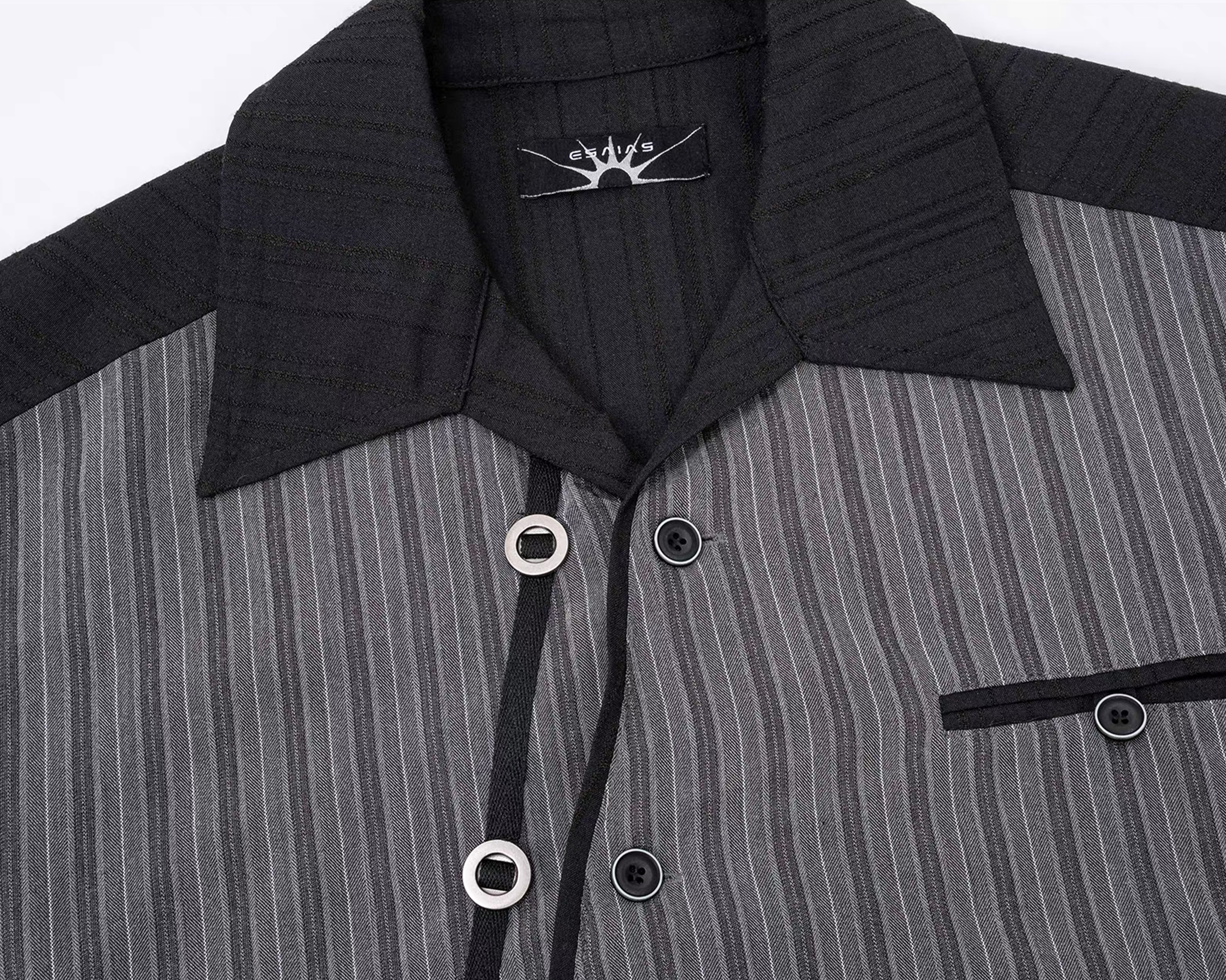 ESAIAS Jacquard Pinstripe Asymmetrical Paneled Half Shirt