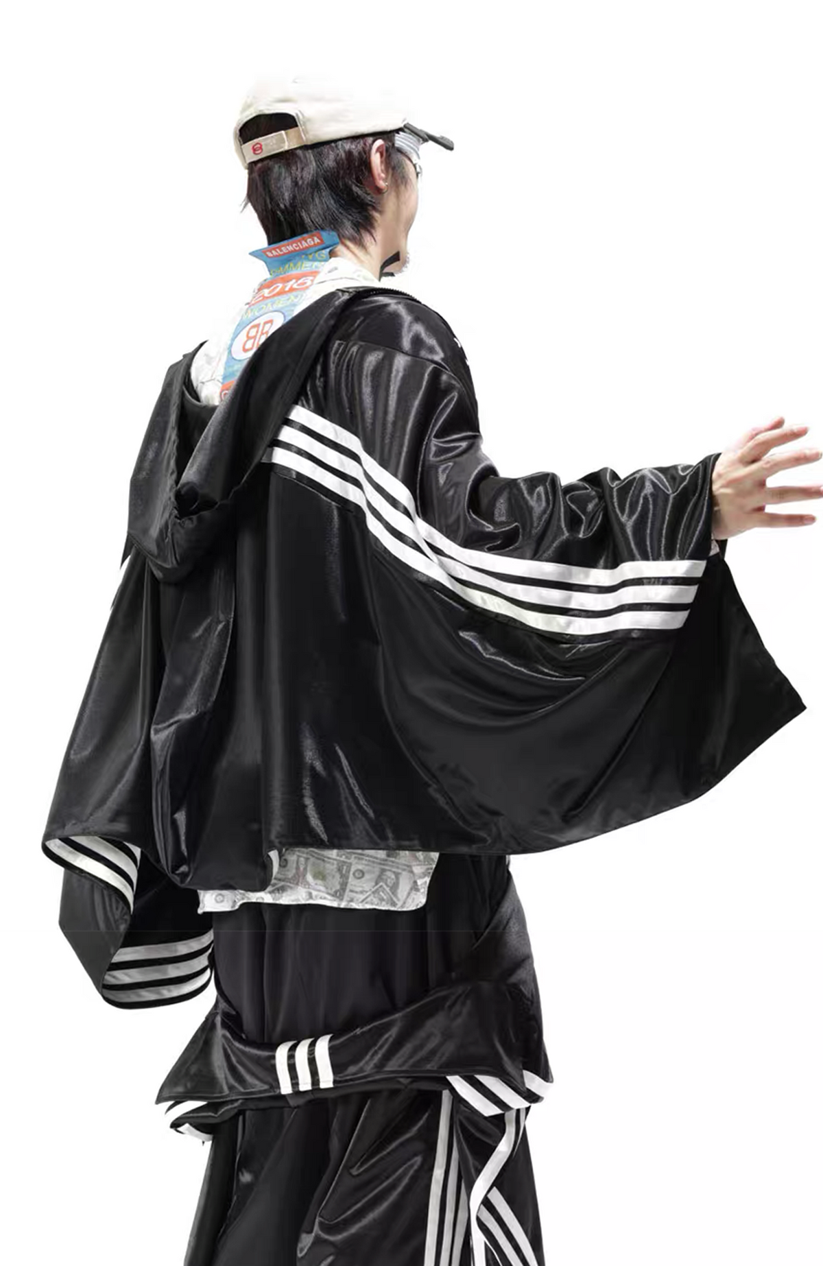 VANGUARDIA Striped Drop-Shoulder Hooded Jacket