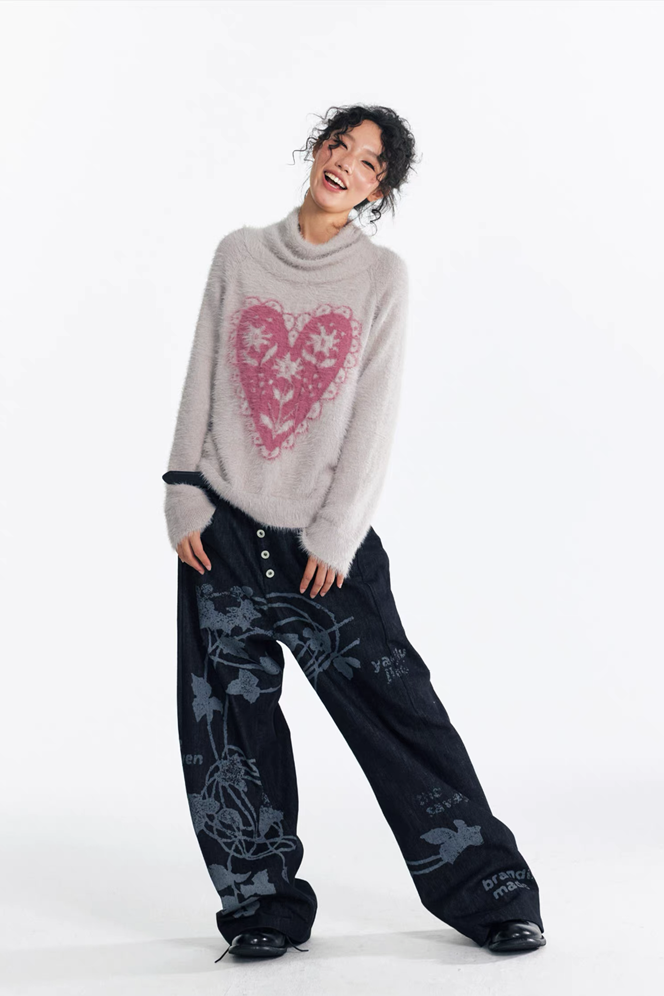 1997 POSTOFFICE Lilac Vine Full-Print Curved Jeans