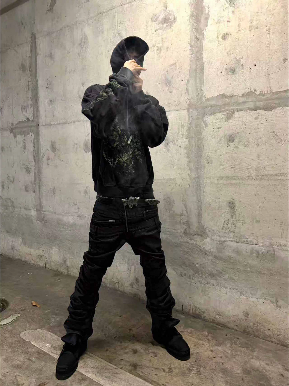 CINDER VEIN Green Demon Rune Washed Graphic Hoodie