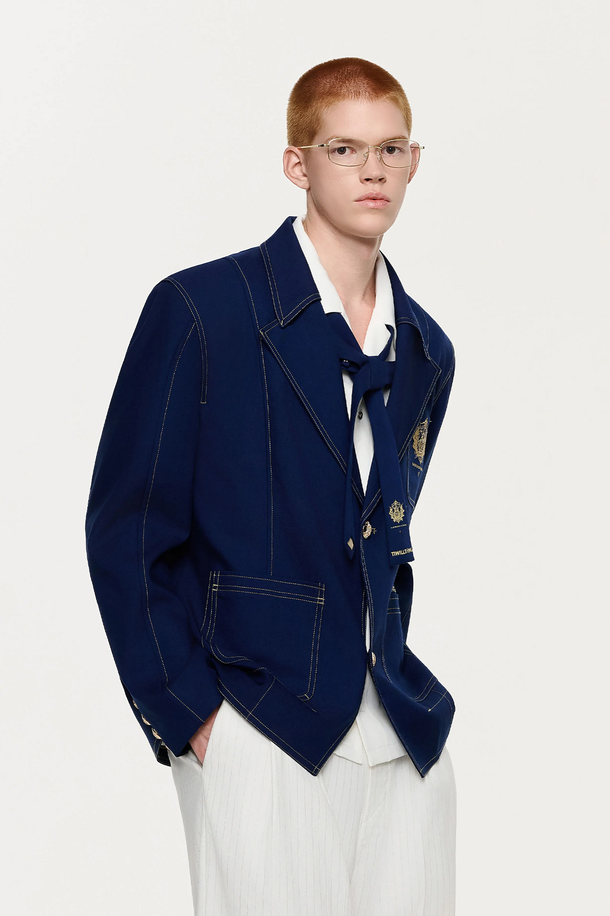 TIWILLTANG Embroidered Badge Lapel Jacket