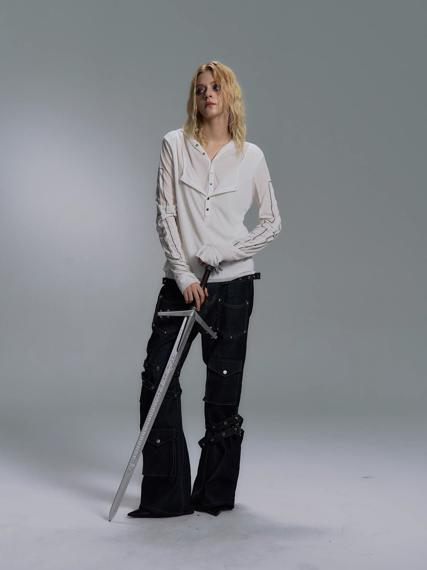 PAIKI Cross Layered Slim Hooded Long Sleeve Tee