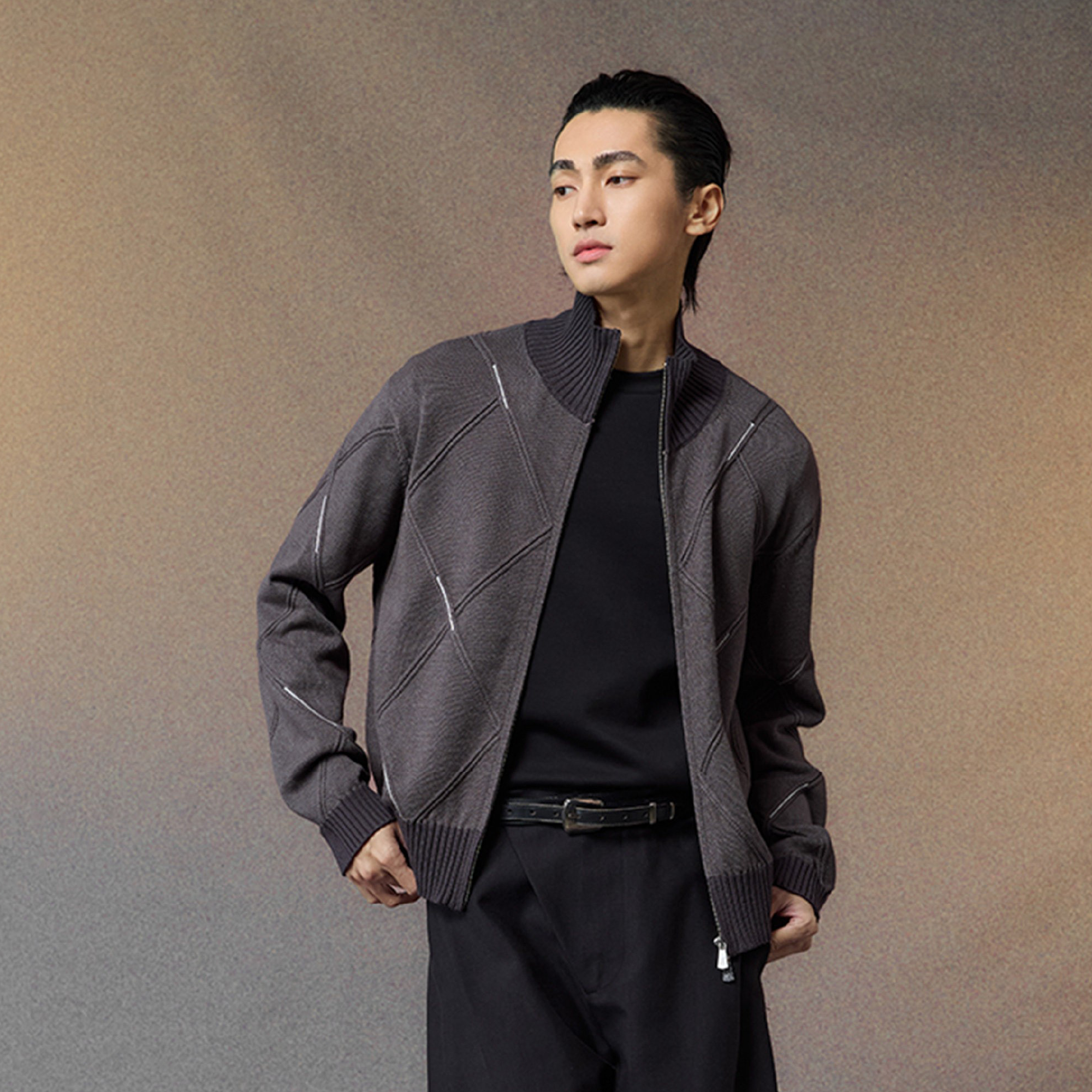 ALVNG AR ANTS Geometric Stitch Zip-Up Sweater, premium urban and streetwear designers apparel on PROJECTISR.com, ALVNG AR ANTS