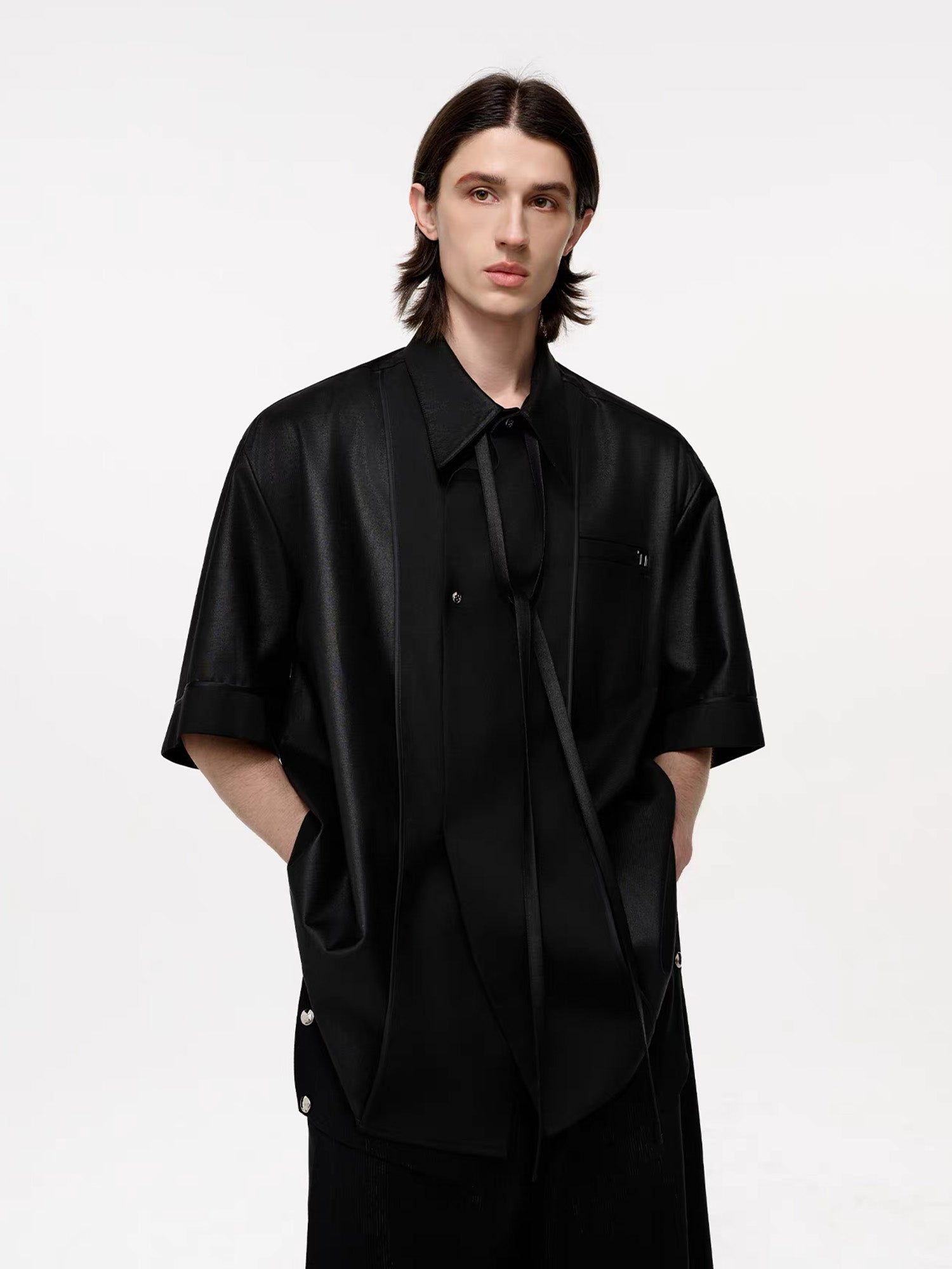 TIWILLTANG Draped Camp-Collar T Shirt, premium urban and streetwear designers apparel on PROJECTISR.com, TIWILLTANG