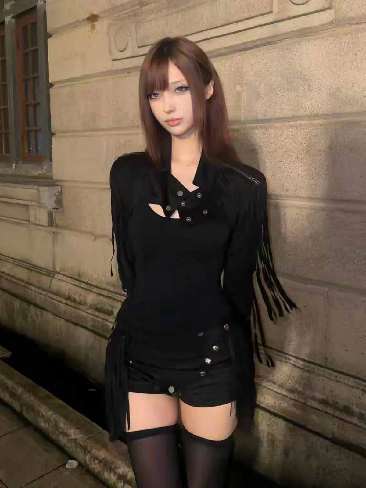 CINDER VEIN Fringed Zip-Up Suede Cropped Jacket