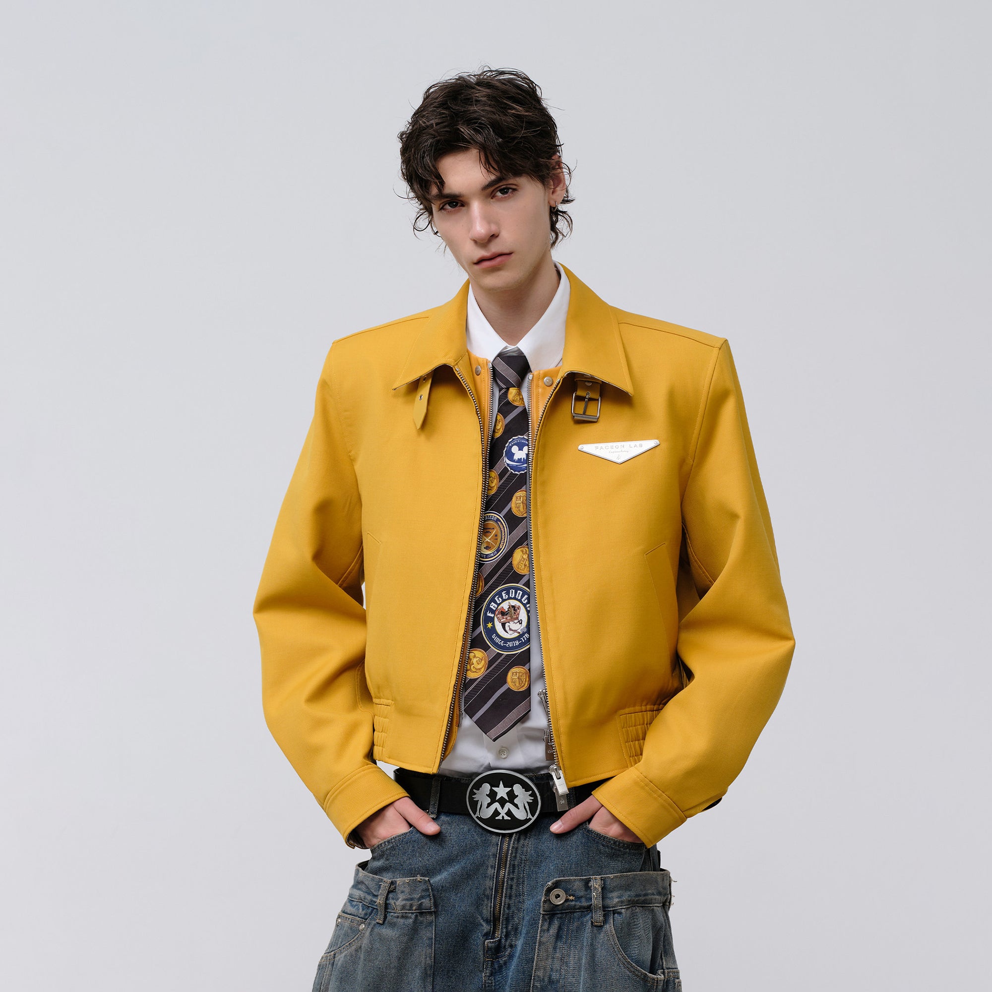 FACEONLAB Cropped Harrington Zip Jacket Yellow, premium urban and streetwear designers apparel on PROJECTISR.com, FACEONLAB