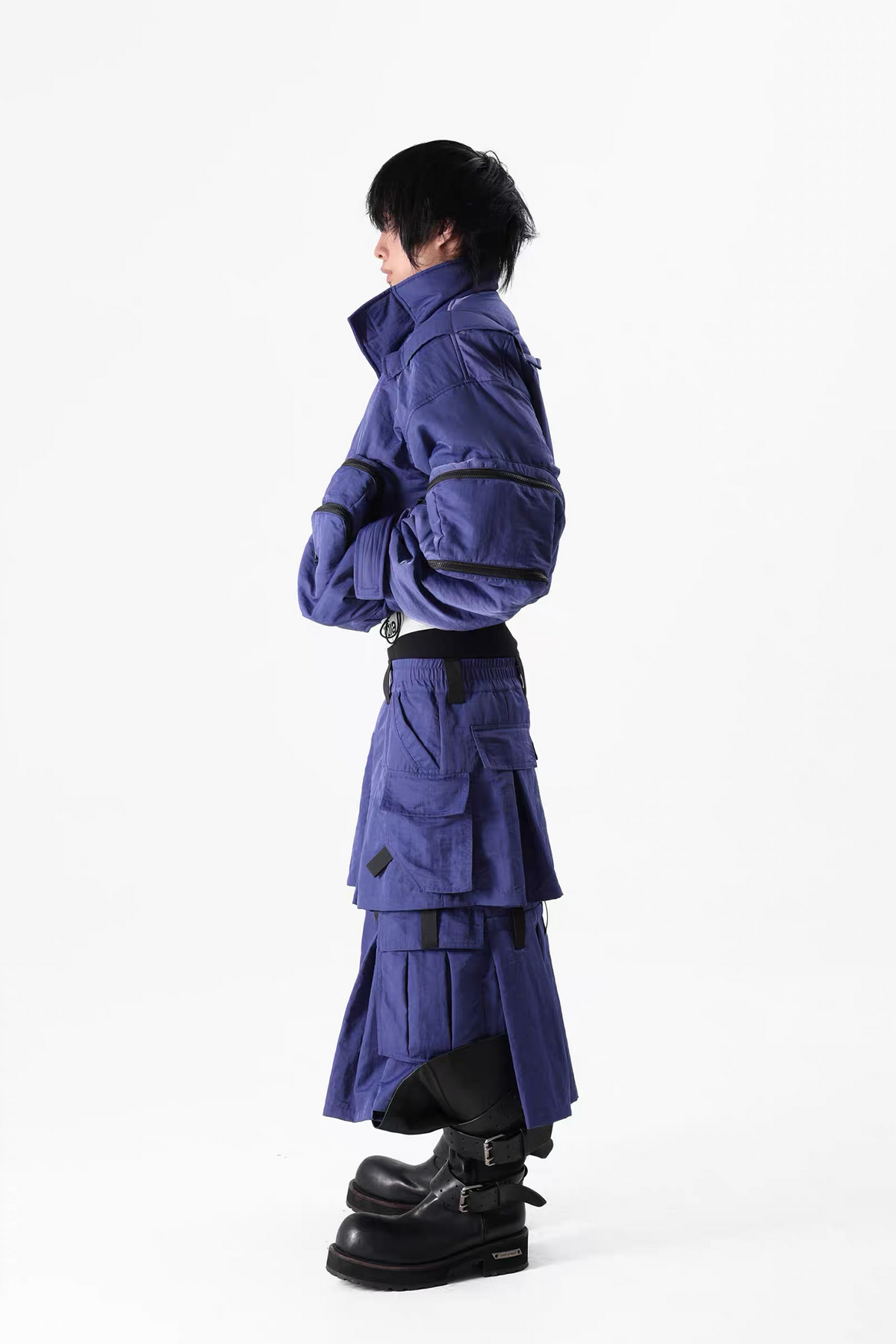 VANGUARDIA Multi-Pocket Nylon Midi Skirt