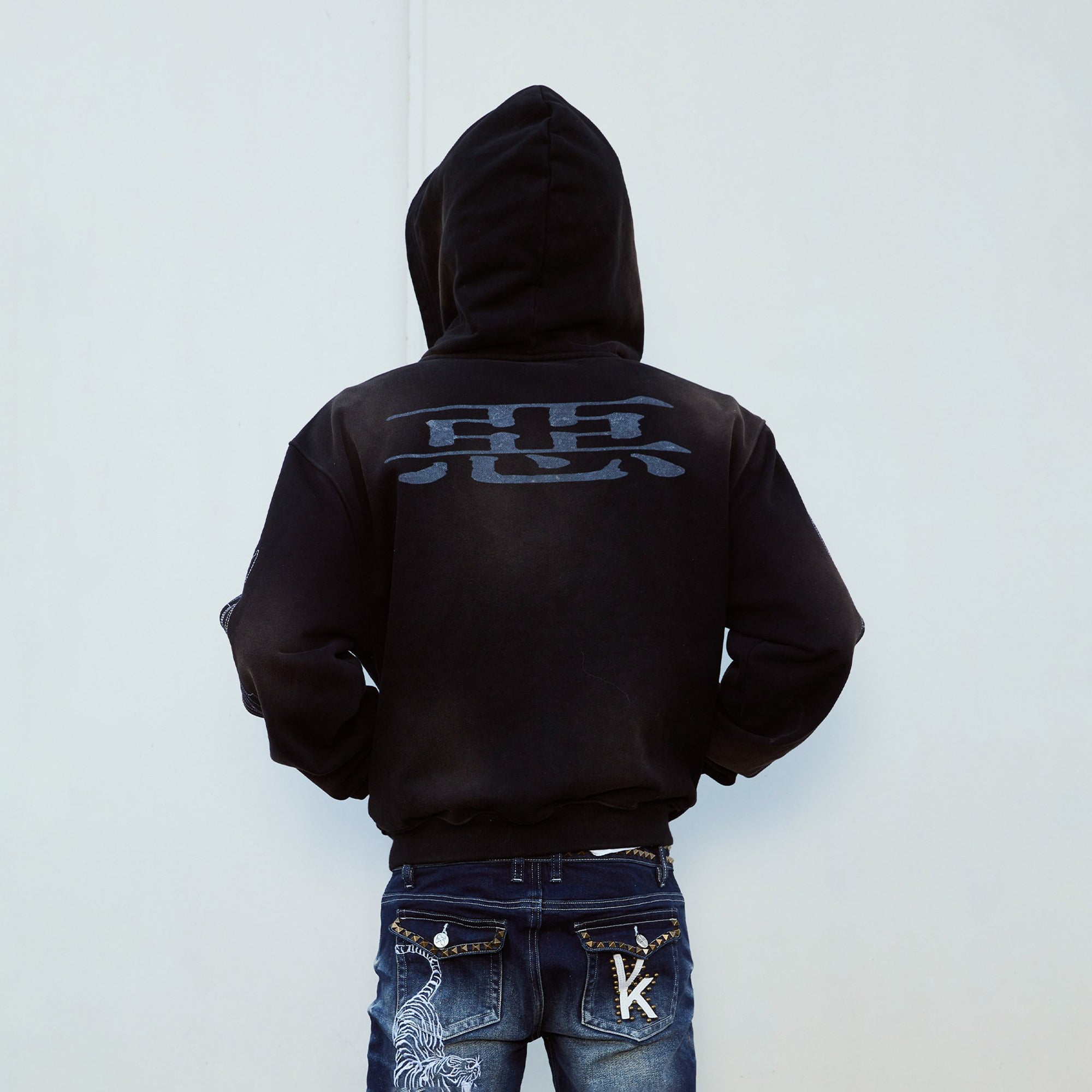 VINKID Demon Graphic Washed Zip-Up Hoodie