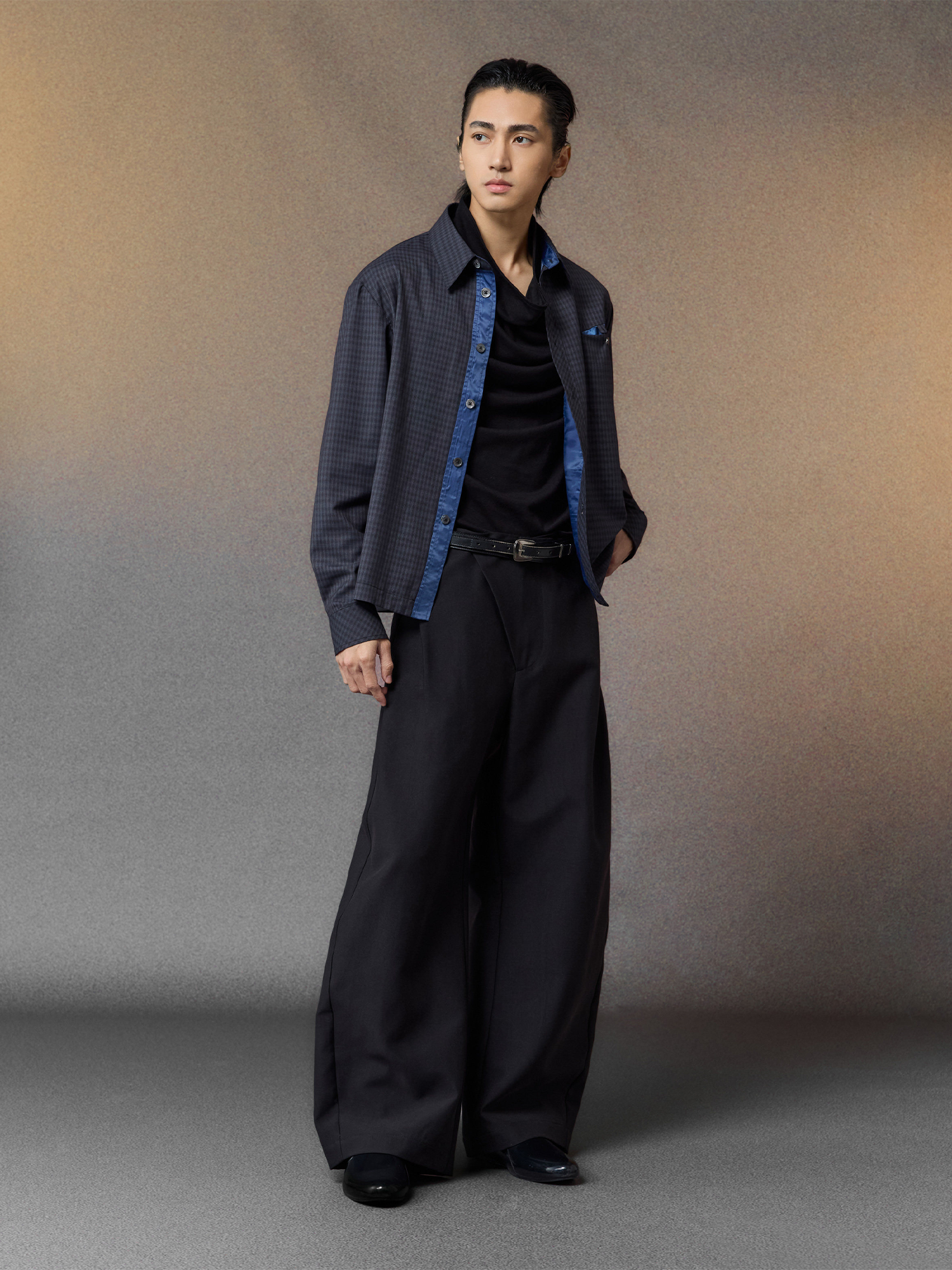 ALVNG AR ANTS Gloss Contrast Trim Check Shirt, premium urban and streetwear designers apparel on PROJECTISR.com, ALVNG AR ANTS