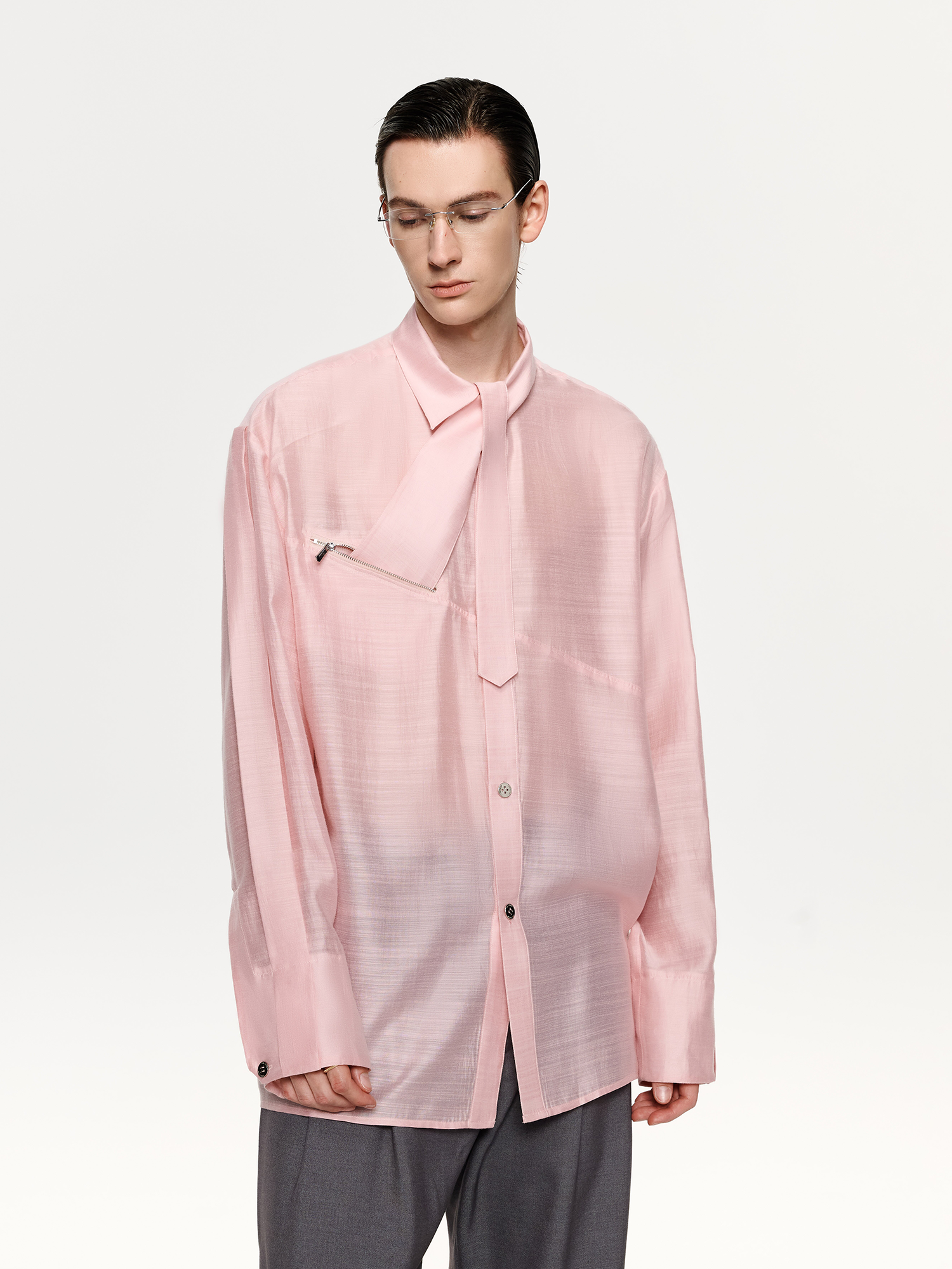 TIWILLTANG Structured Zip-Tie Tencel Shirt