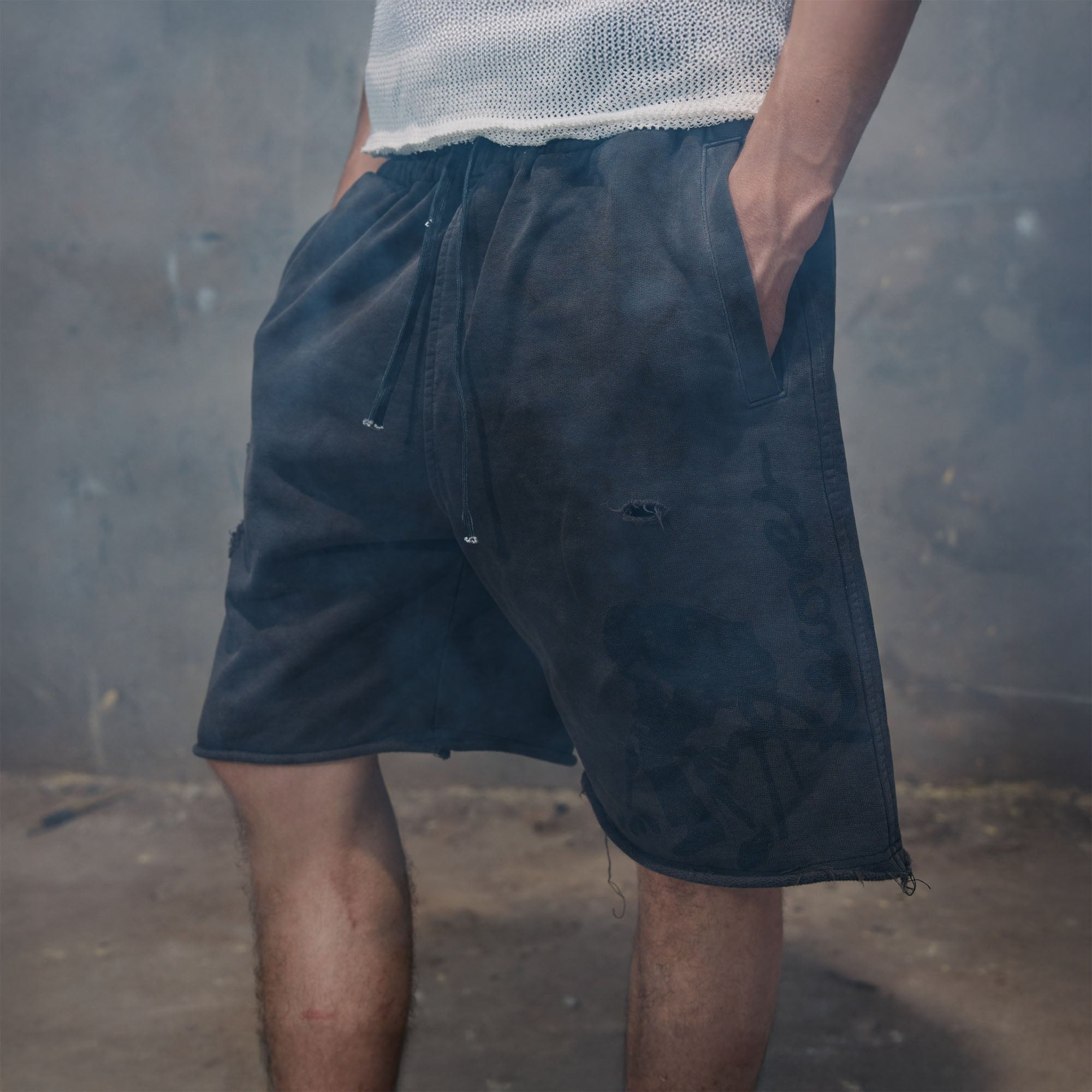 RECOVER ZONE Distressed Graphic Drawstring Shorts
