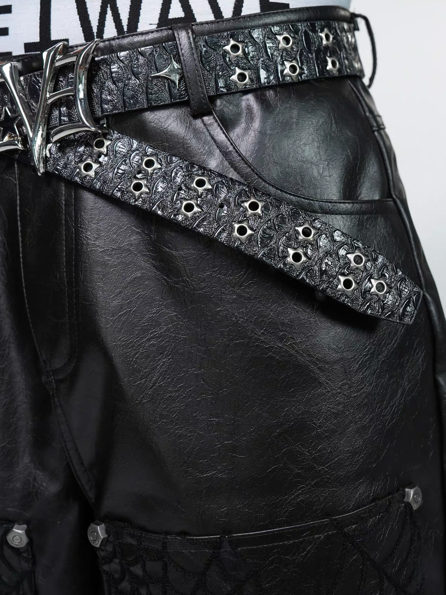 VE2 Spiderweb Paneled Metal Straight-Leg Pants