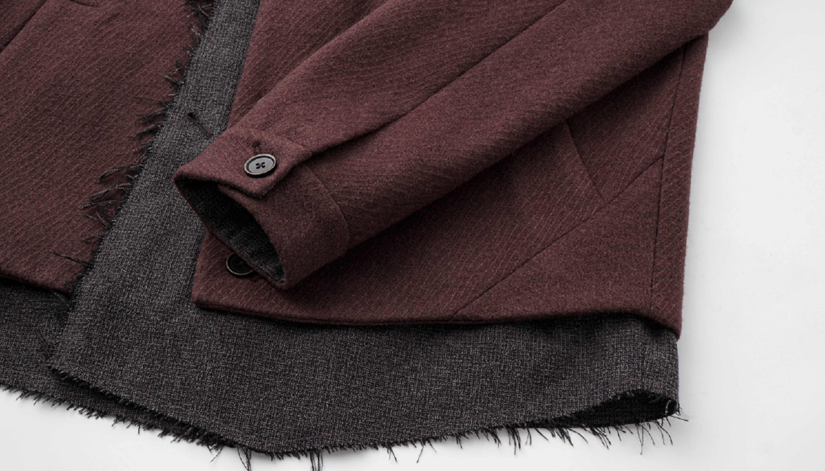 ALVNG AR ANTS Raw-Edge Contrast Paneled-Collar Jacket, premium urban and streetwear designers apparel on PROJECTISR.com, ALVNG AR ANTS