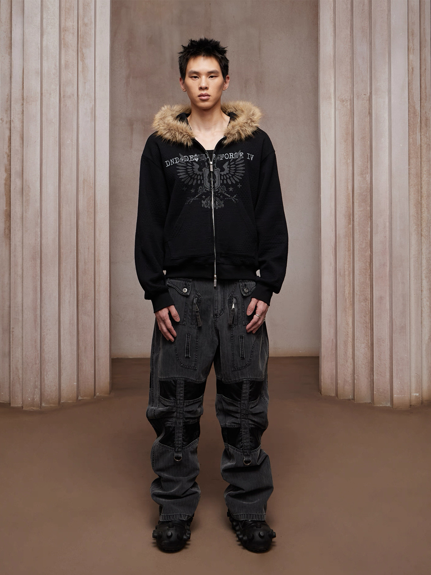 DND4DES Washed Paneled Strap-Tacked Jeans