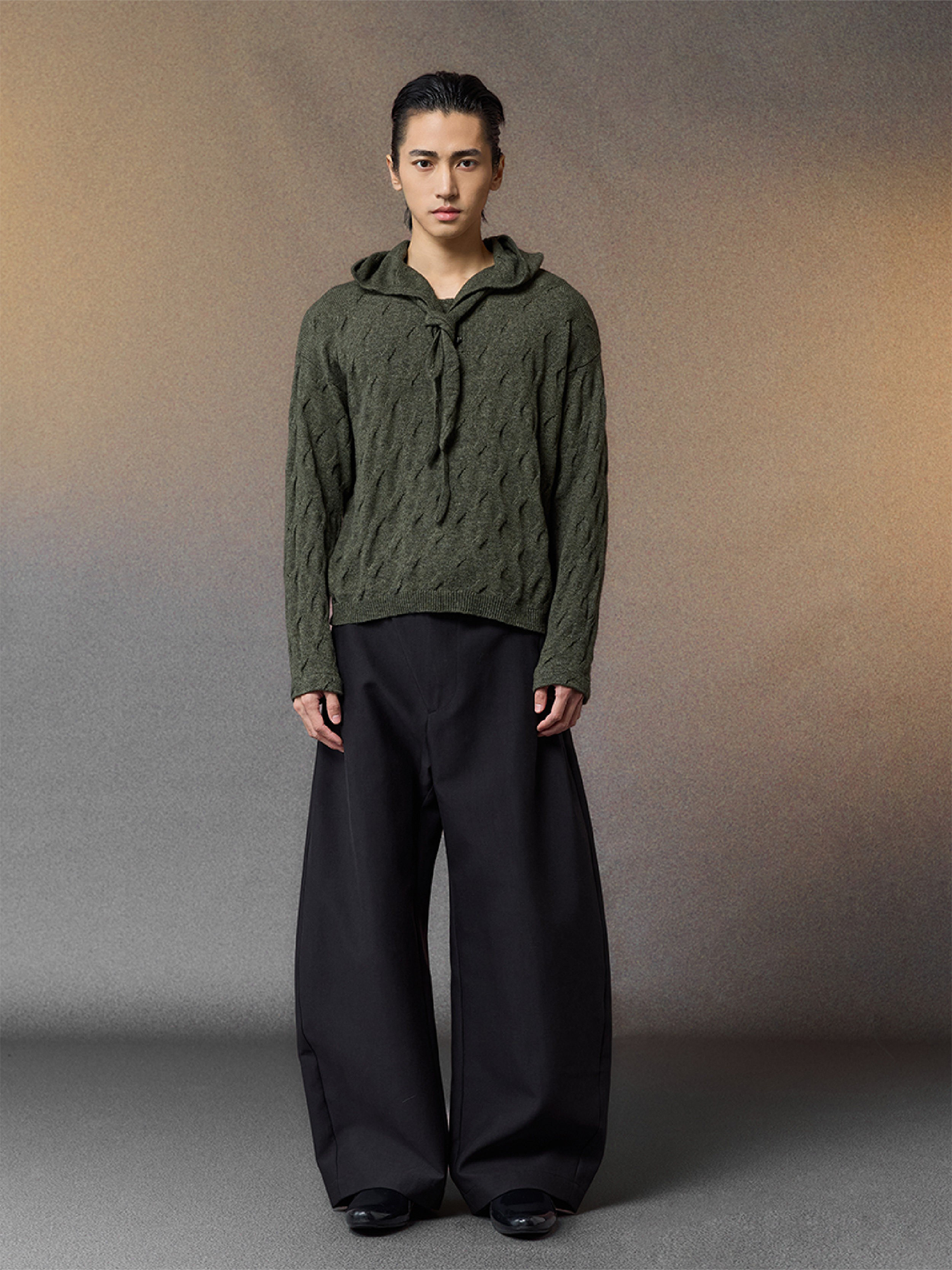 ALVNG AR ANTS Asymmetric Pleated Wool-Blend Wide-Leg Trousers