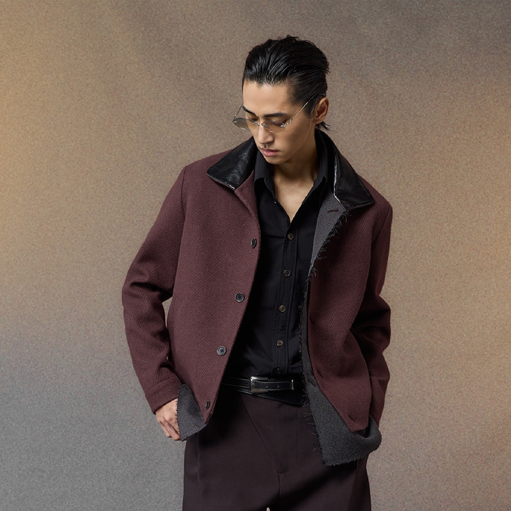 ALVNG AR ANTS Raw-Edge Contrast Paneled-Collar Jacket