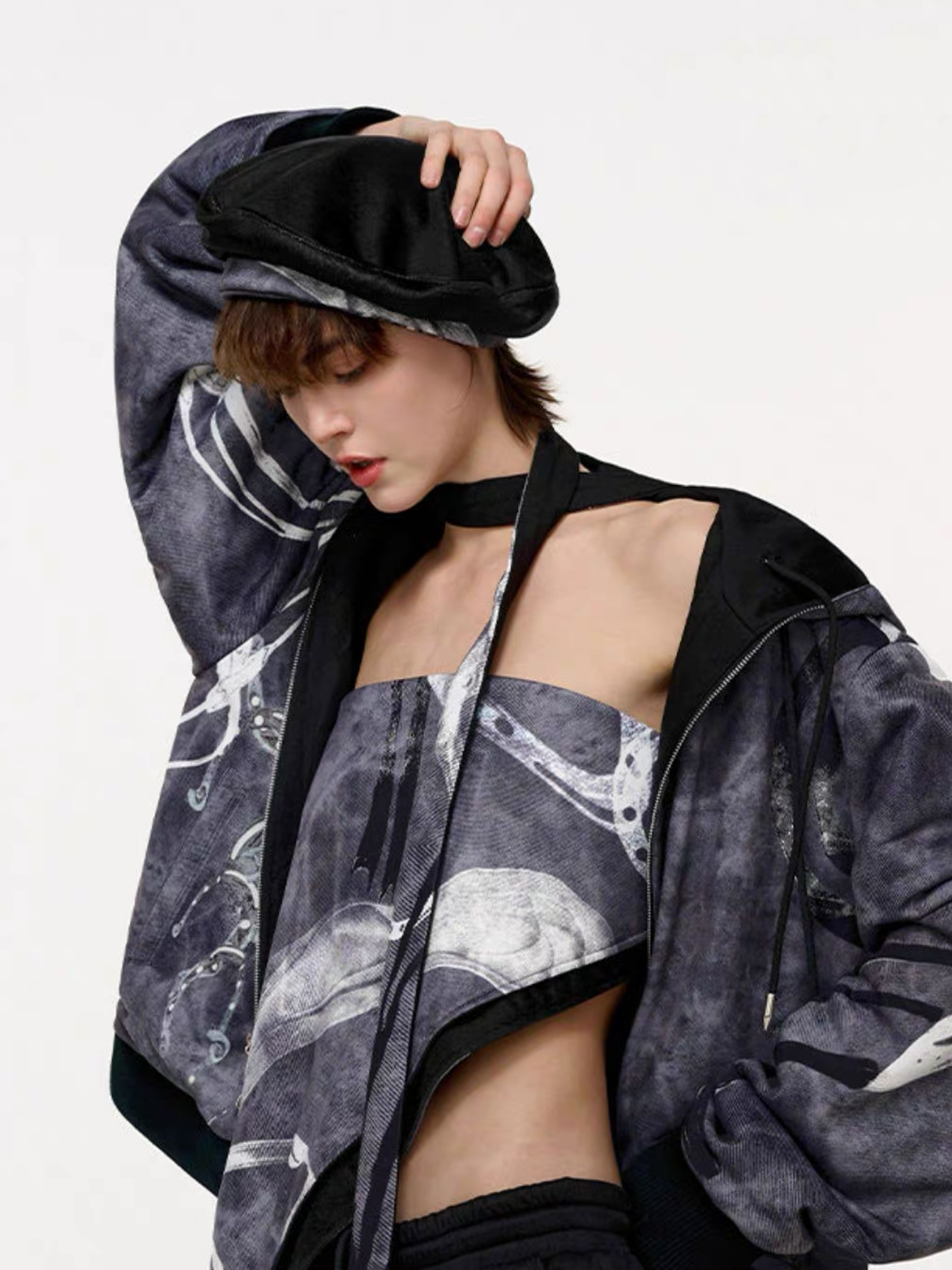 TIWILLTANG Abstract Reversible Graphic Beret